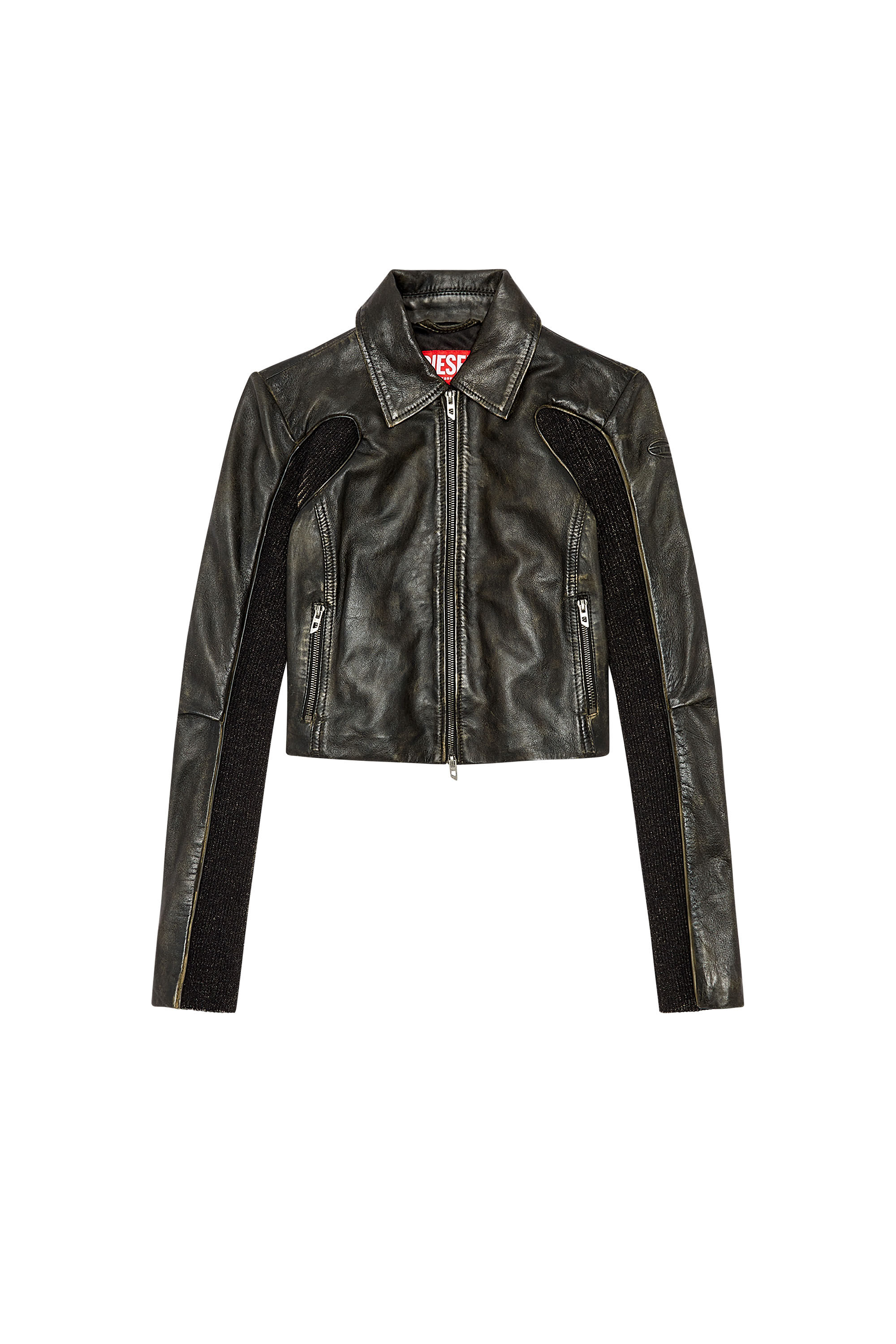 Diesel - L-TOTEM, Woman Cropped leather jacket with knit panels in Multicolor - Image 2