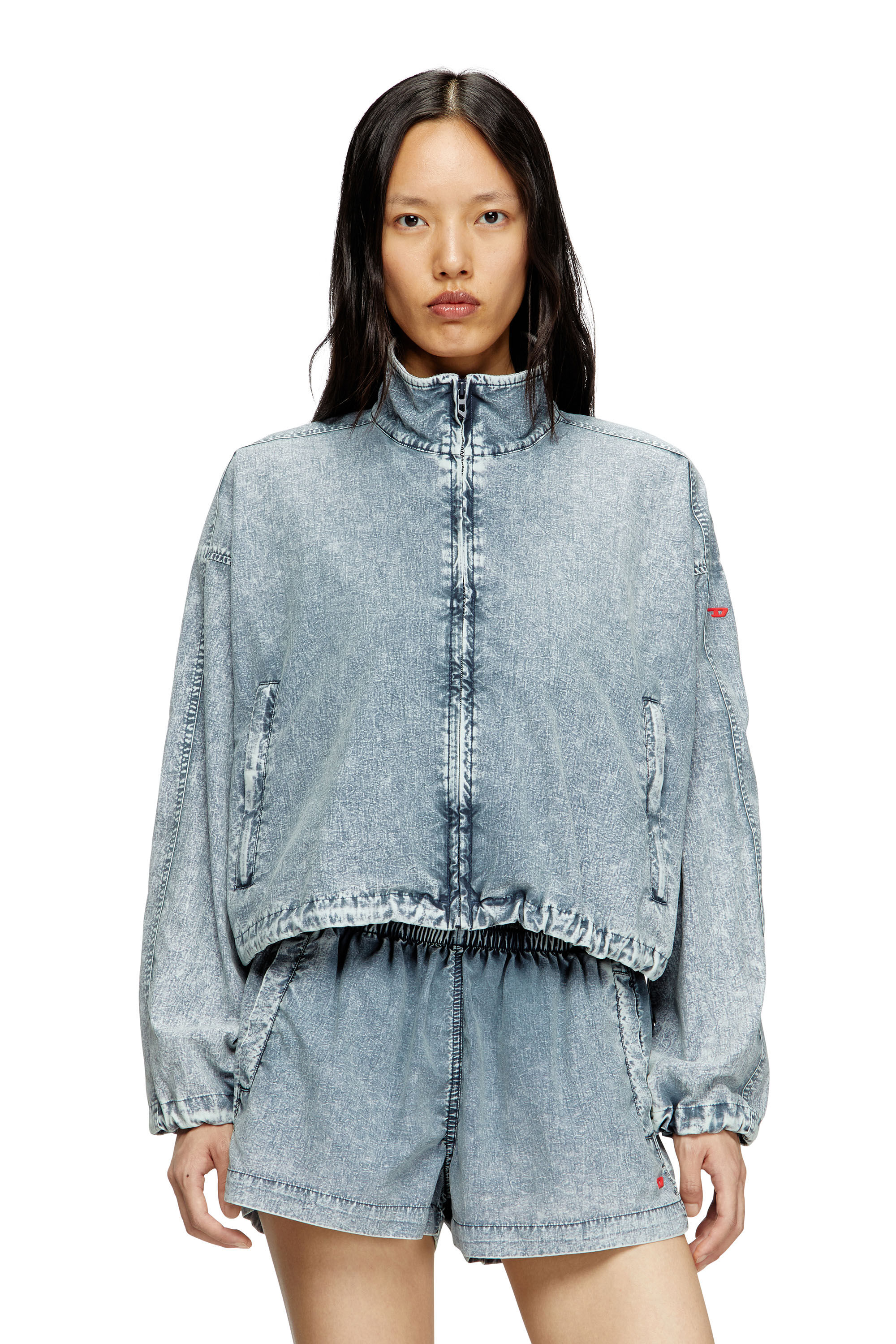 DIESEL>>ディーゼル G-Leam-R1 クロップドジャケット Women's Cropped jacket in recycled nylon taslan | Blue | Diesel