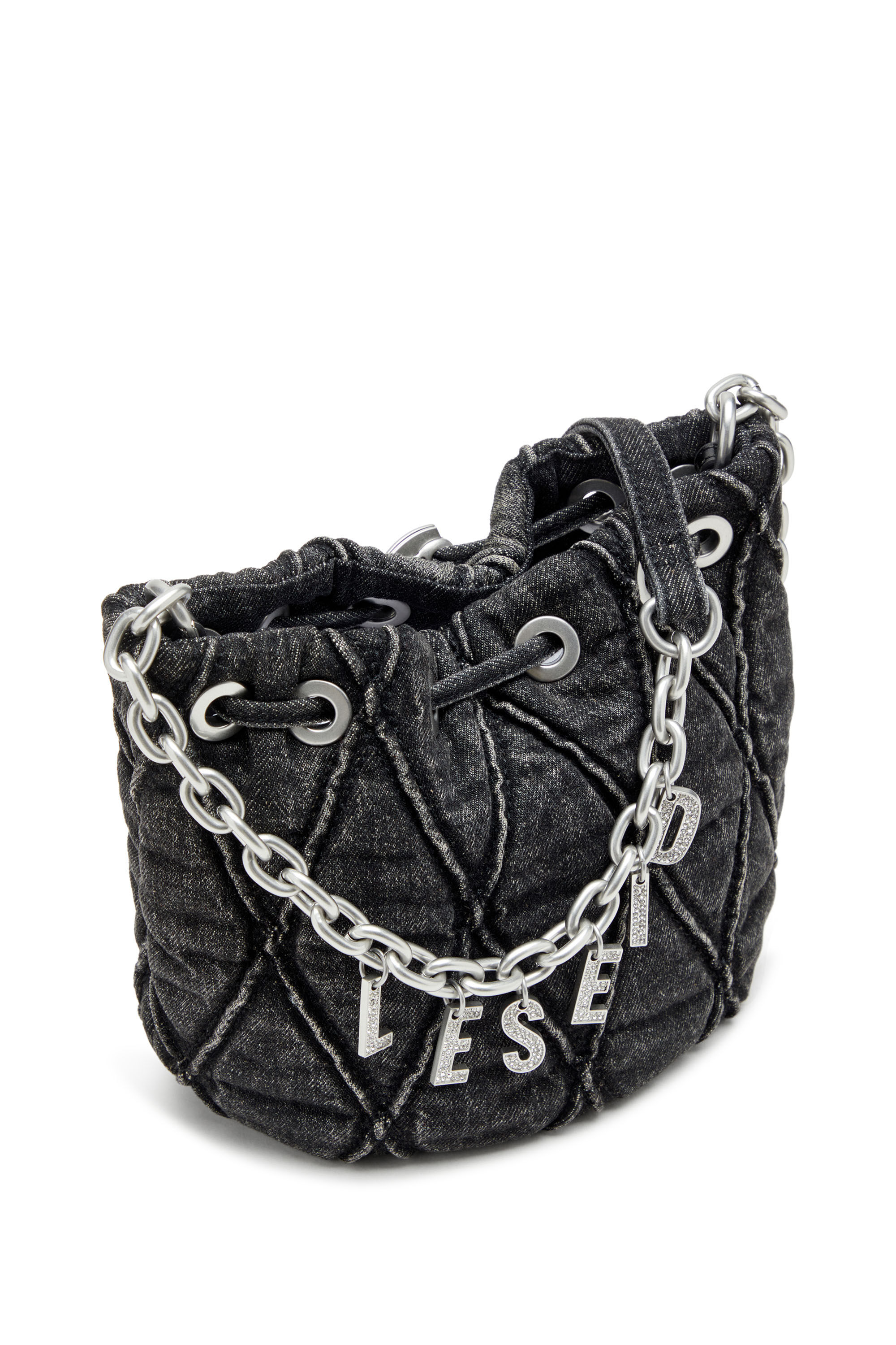 Diesel - CHARM-D BUCKET S, Woman's Charm-D S-Mini bucket bag in treated quilted denim in Black - 2