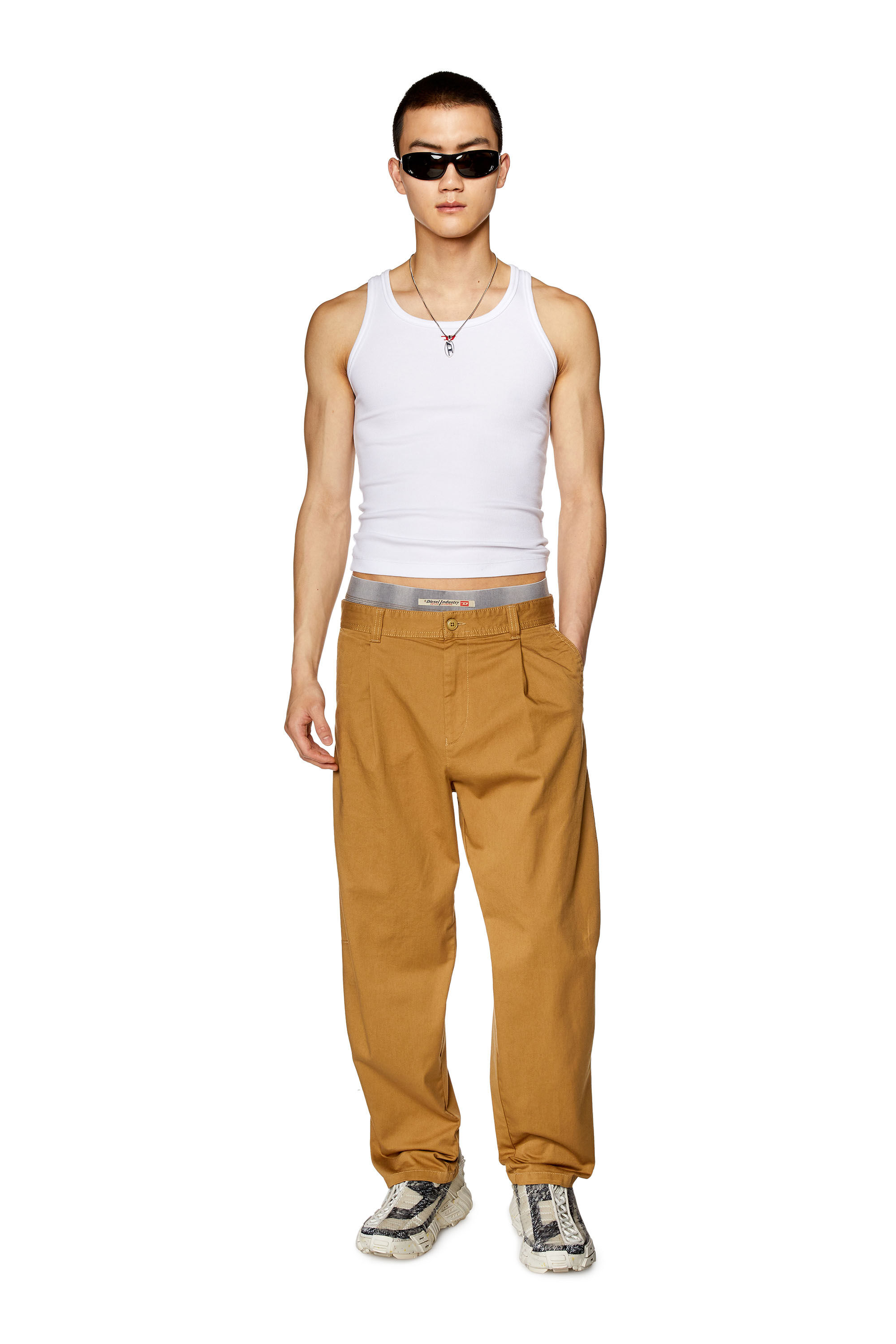 Diesel - P-ARTHUR, Man Carrot pants in cotton gabardine in Brown - Image 1