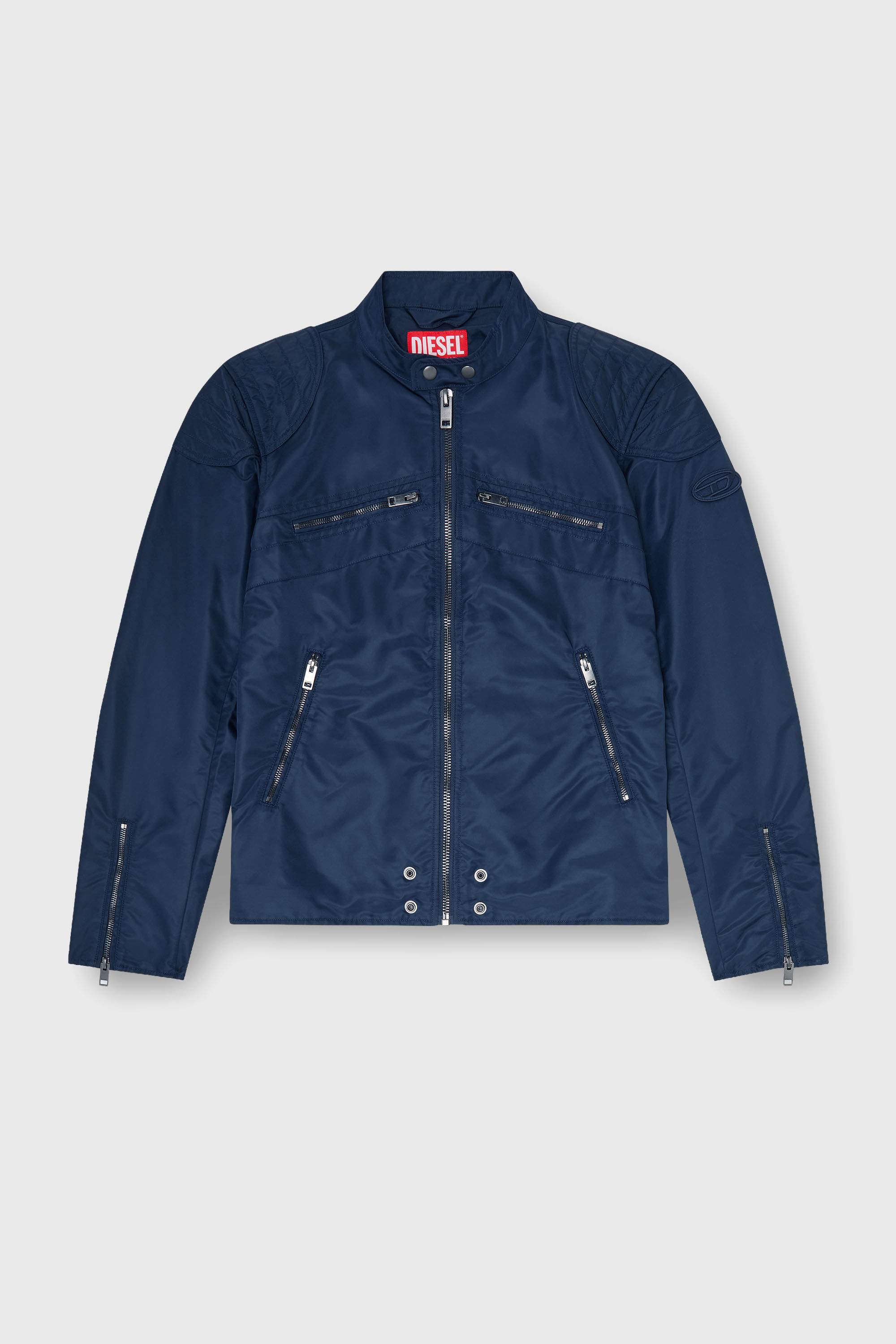 Diesel - J-GLORY-T92, Man's Nylon jacket with quilted shoulders and zip pockets in Blue - 2