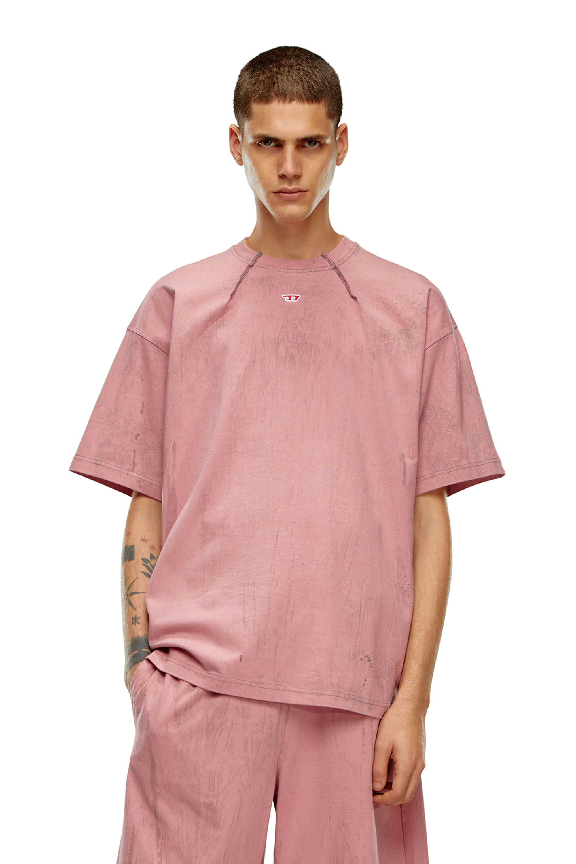 Diesel - T-COS, Man T-shirt in plaster effect jersey in Pink - Image 3