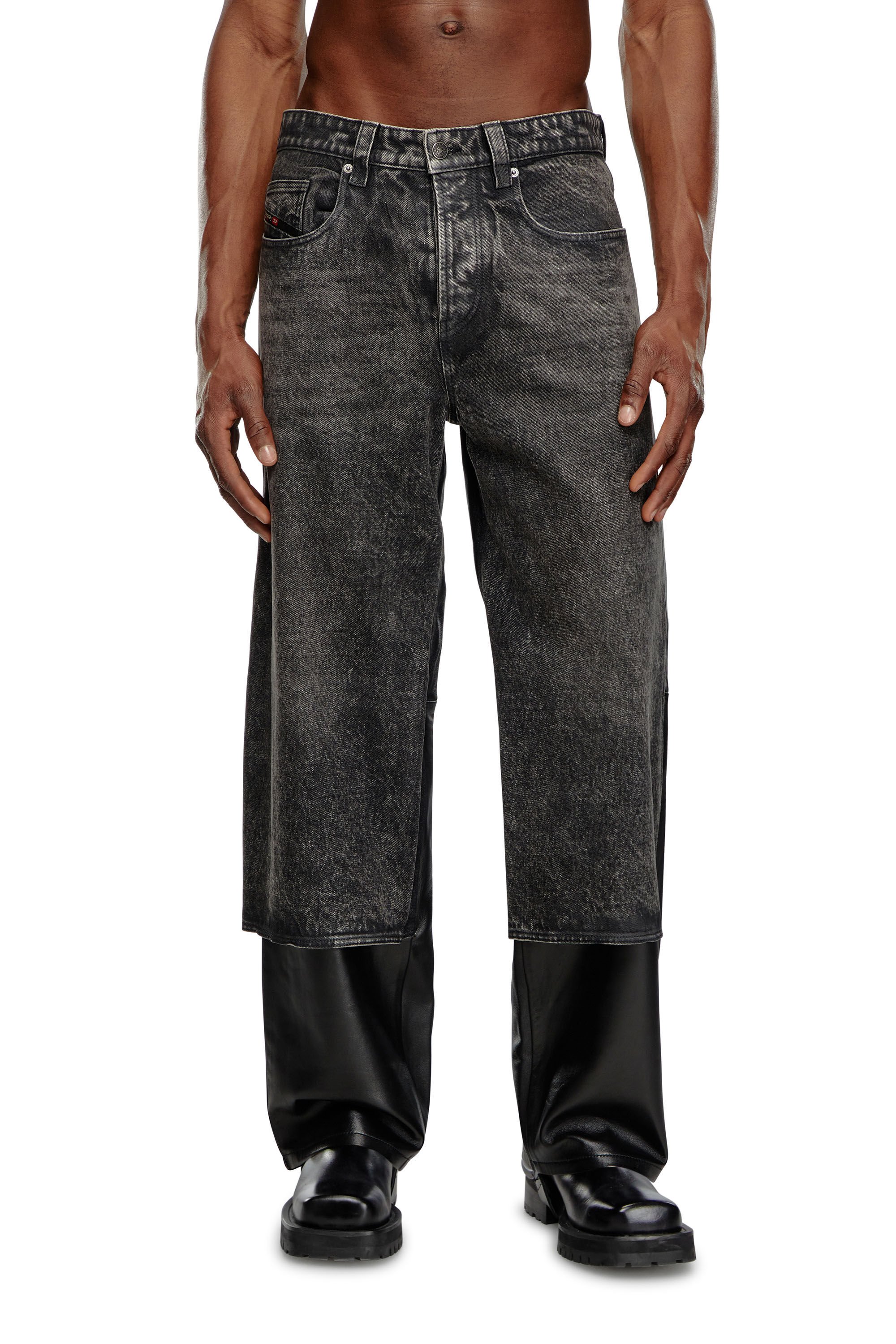 Diesel - P-BRETCH, Man Leather and denim pants in Black - Image 3