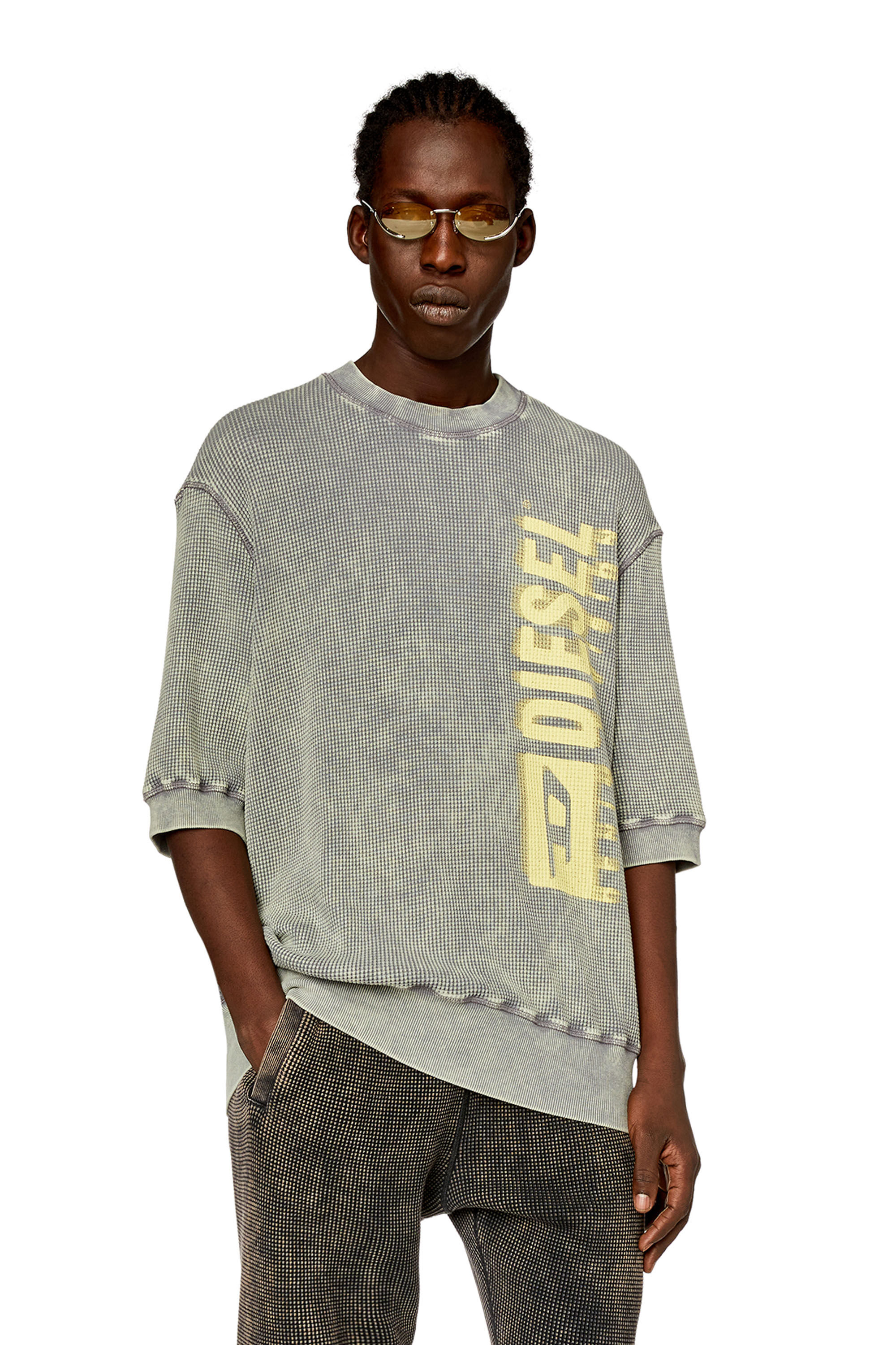 Diesel - S-COOLWAFY-N1, Man Half-sleeve sweatshirt in macro-waffle jersey in Grey - Image 3
