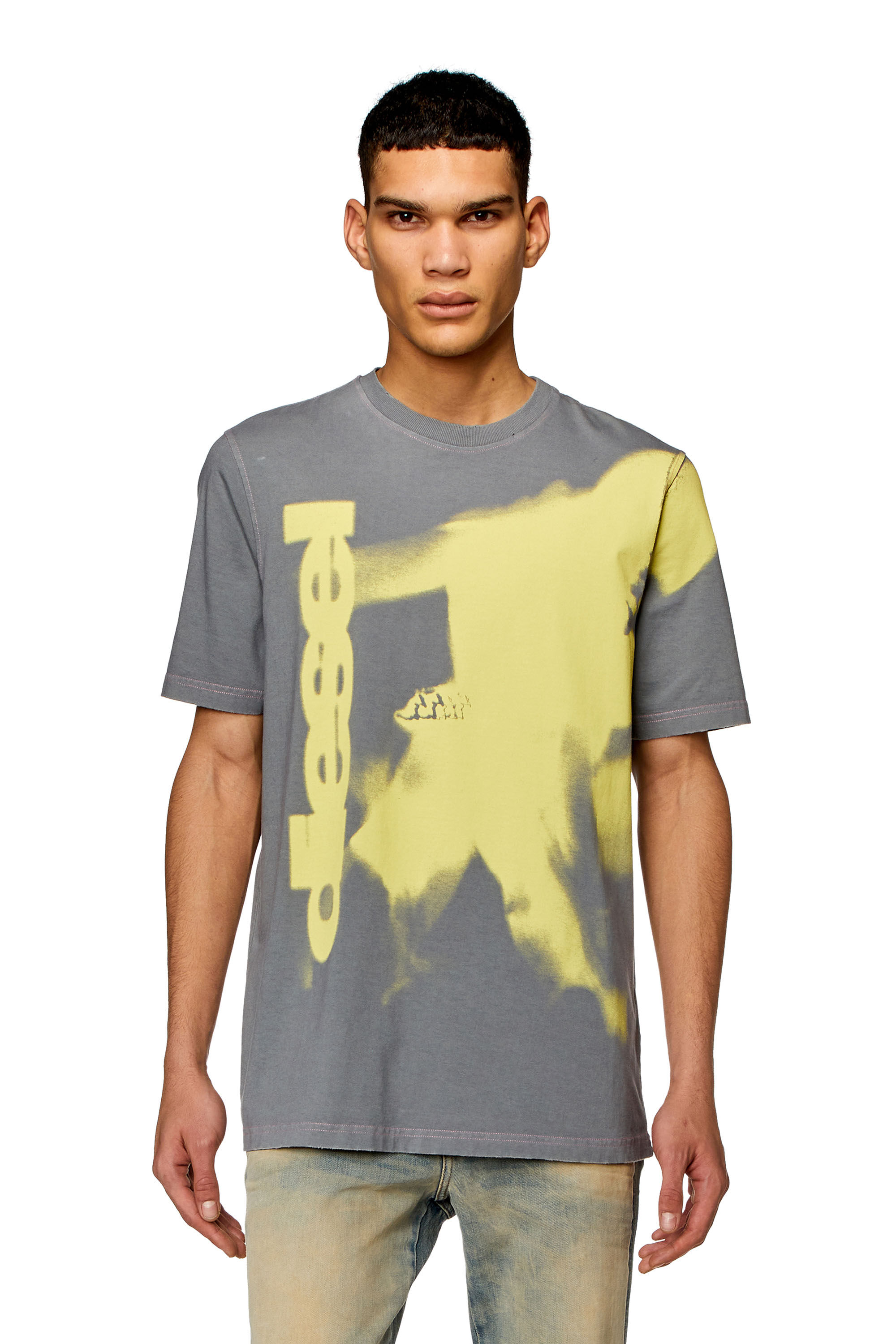 Diesel - T-JUST-N13, Man T-shirt with smudged print in Grey - Image 3
