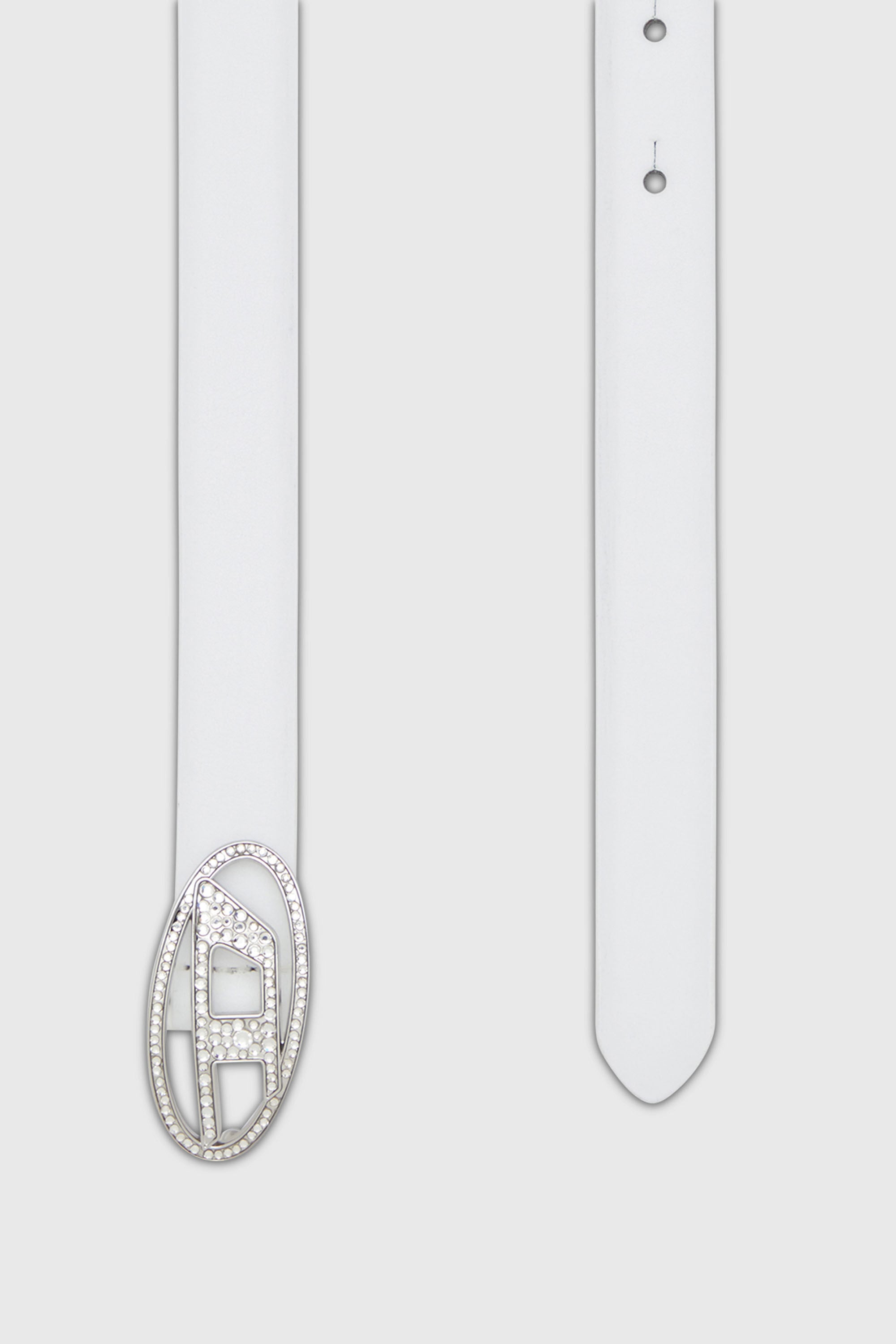 Diesel - B-1DR STRASS 20, Woman's 1.9cm slim leather belt with crystal buckle in White - 2