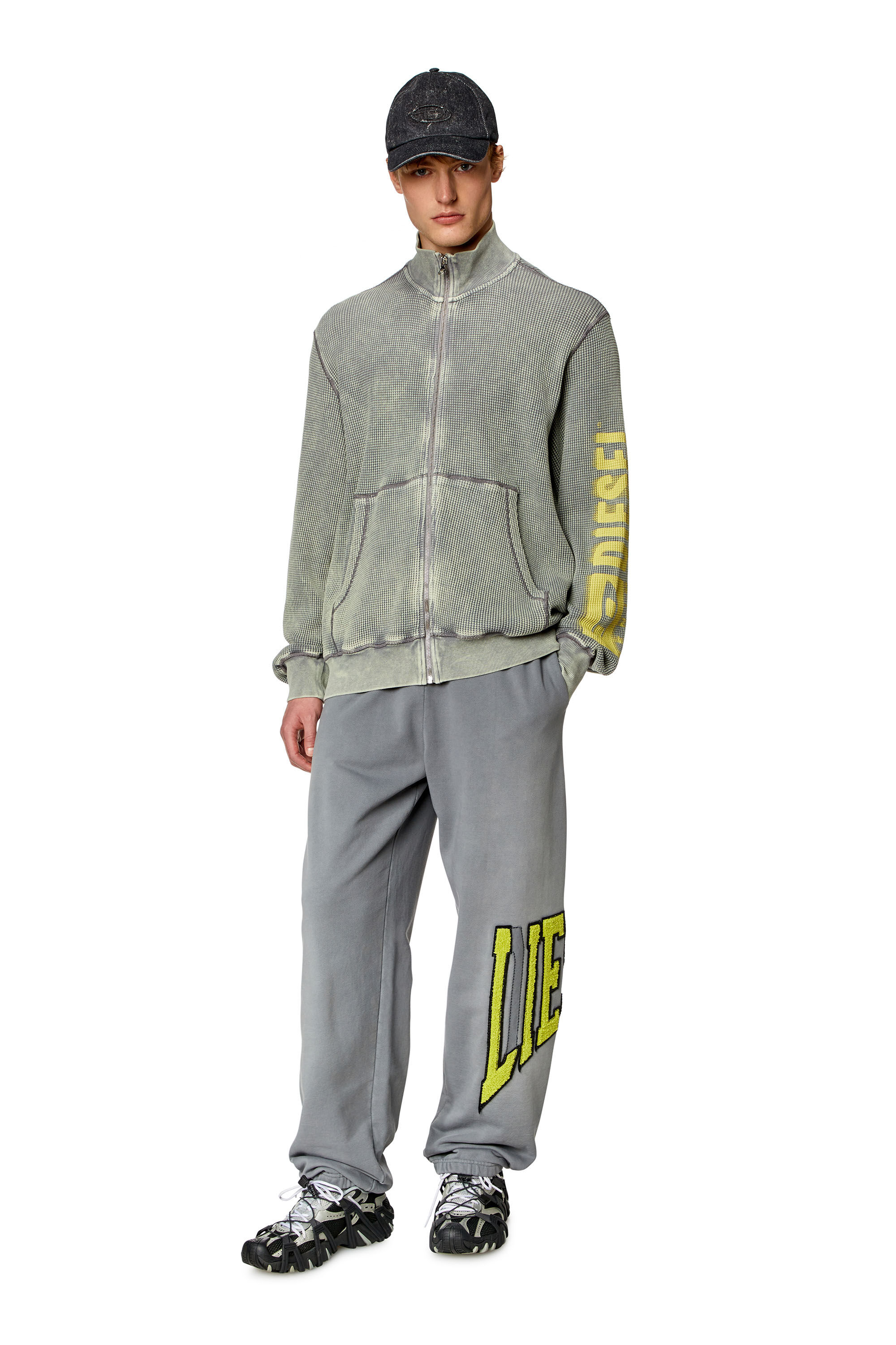 Diesel - S-GINAFY-ZIP, Man Zip sweatshirt in macro waffle jersey in Grey - Image 1