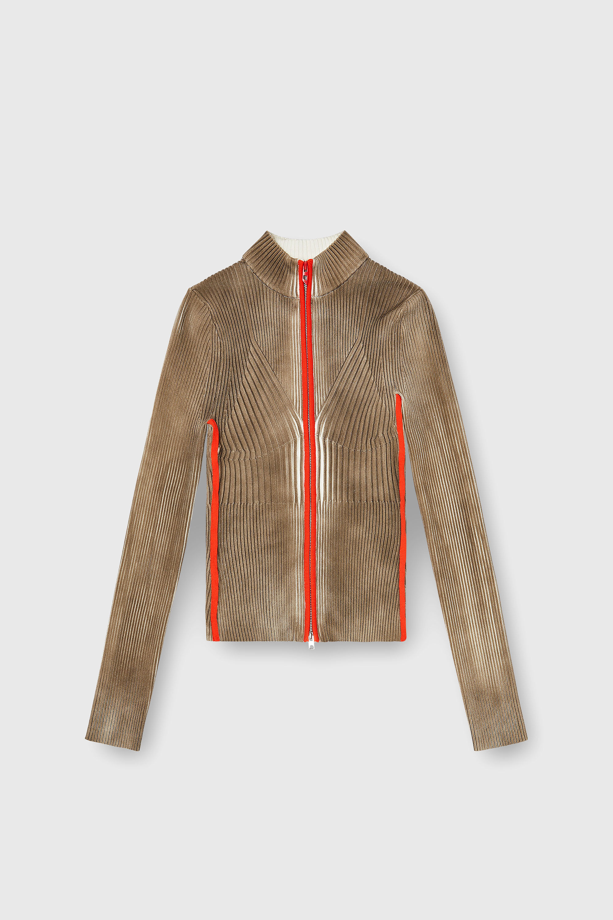 Diesel - M-SARMA, Woman's Ribbed zip cardigan with contrast bands in Red/Brown - 2