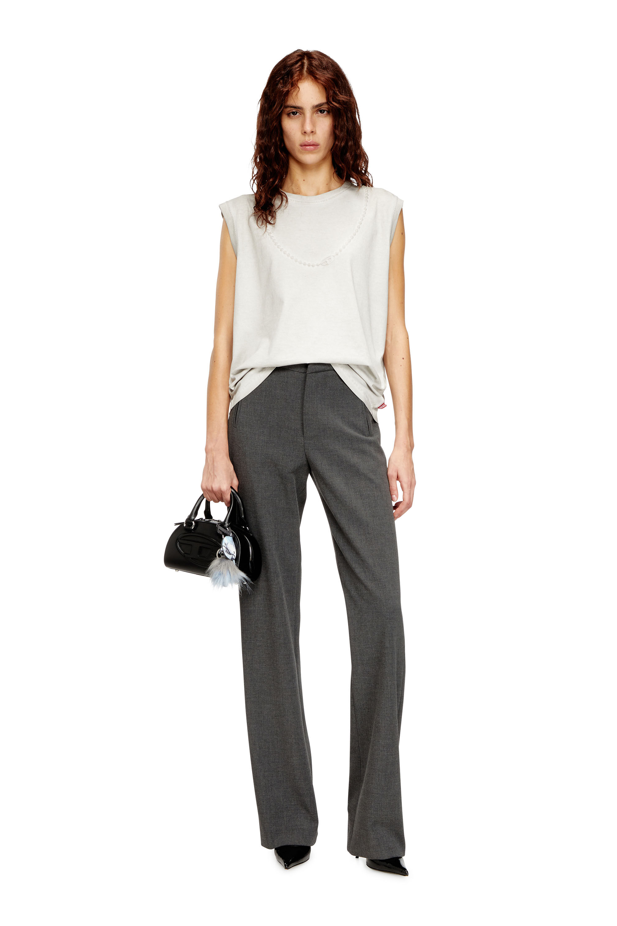 Diesel - T-EMBEJ, Woman's Sleeveless T-shirt with embossed chain in White - 1