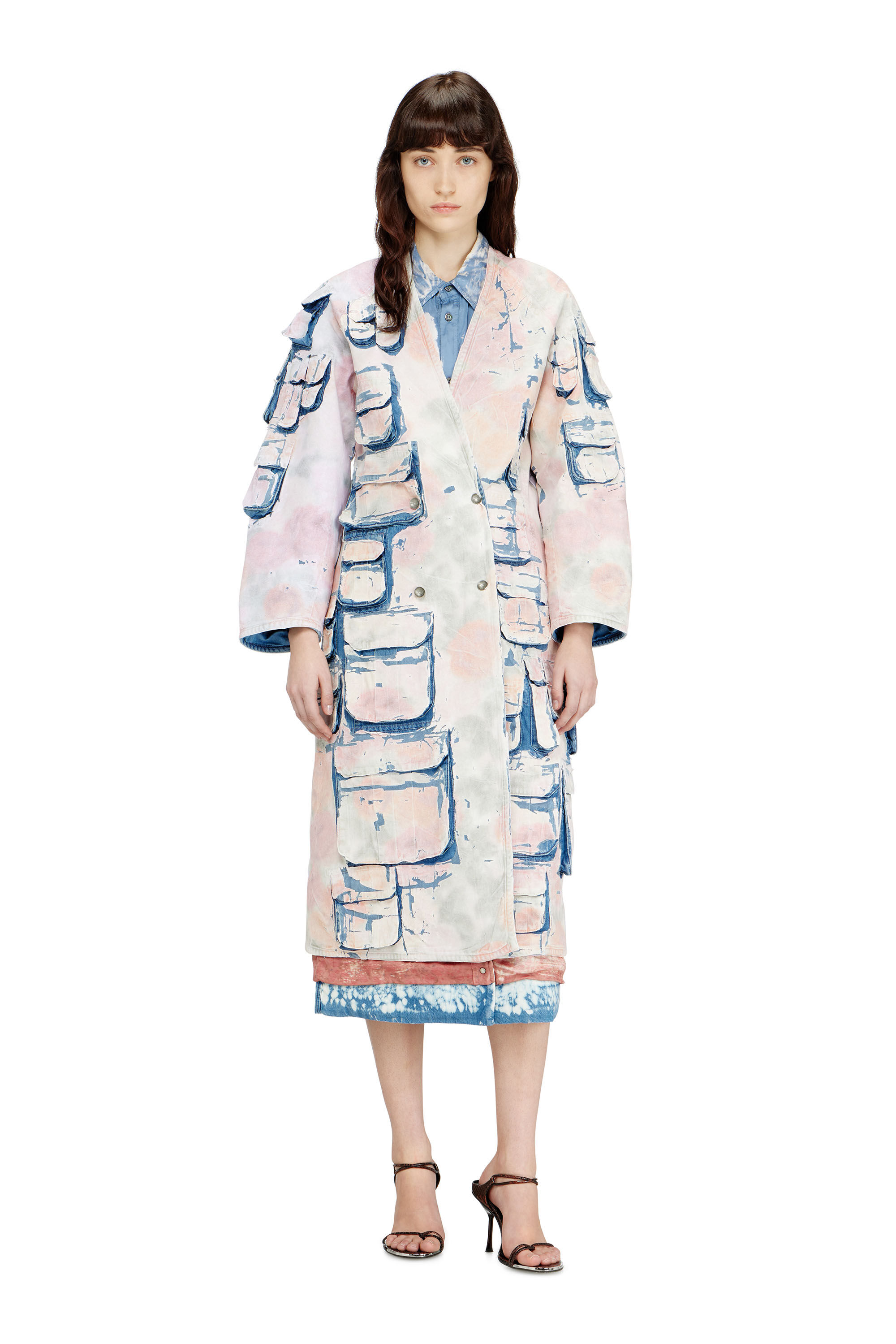 Diesel - DE-SELDOR-FSI, Woman's Denim coat with peel-off check jersey in Blue/Pink - 3