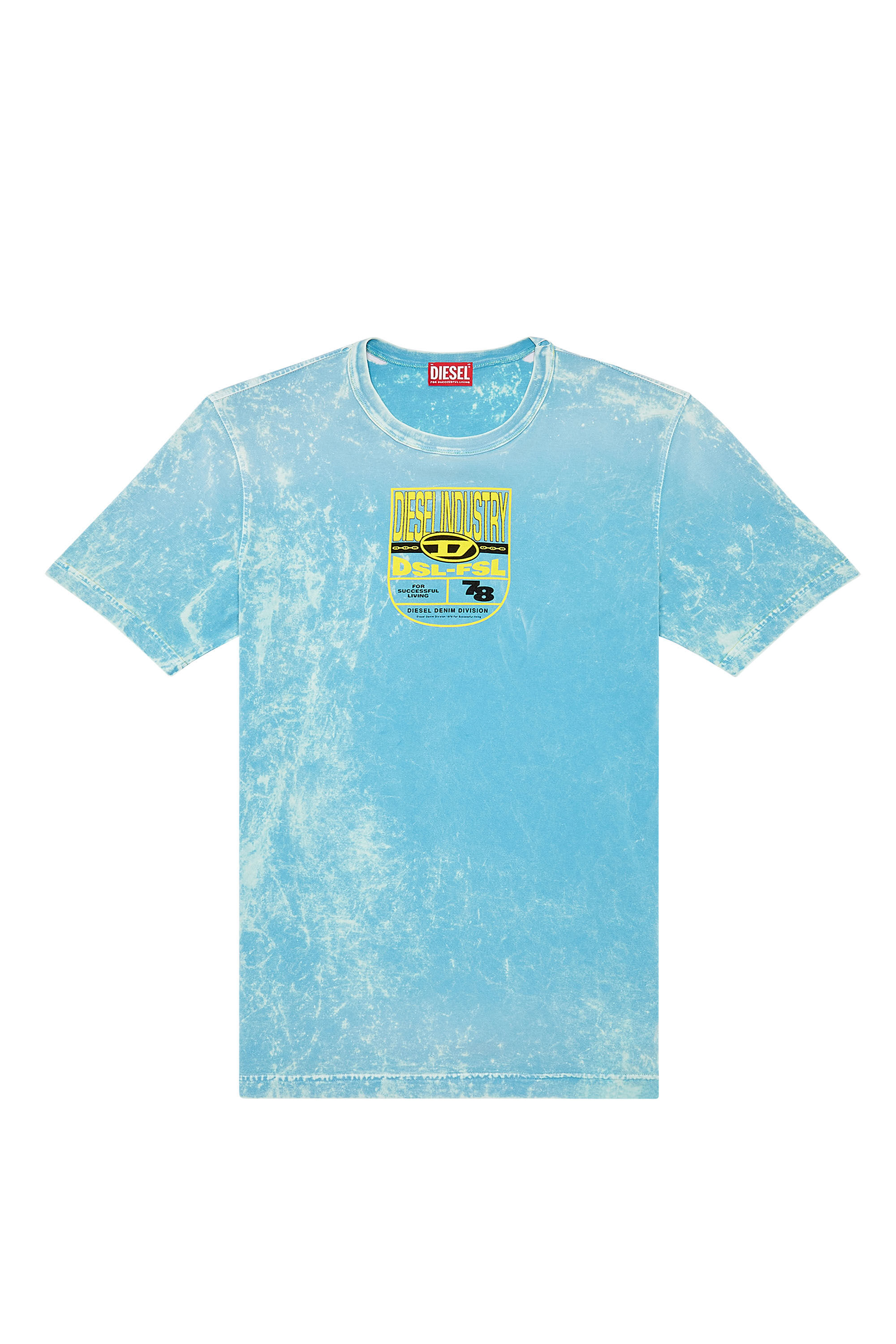 Diesel - T-JUST-N17, Man Acid-wash T-shirt with crest logo print in Blue - Image 2