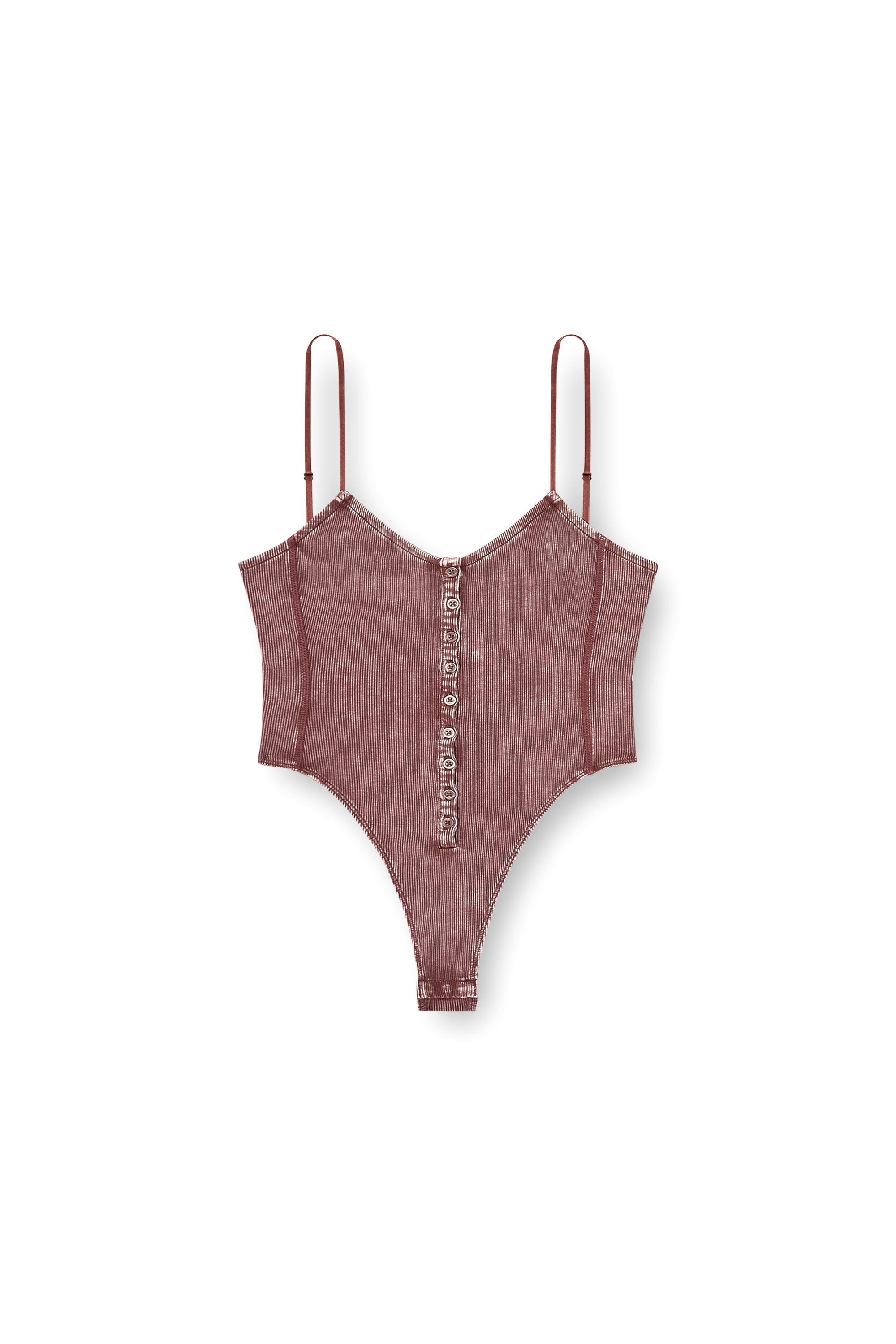 Diesel - T-LEY, Woman's Thong bodysuit in marbled ribbed jersey in Brown - 2