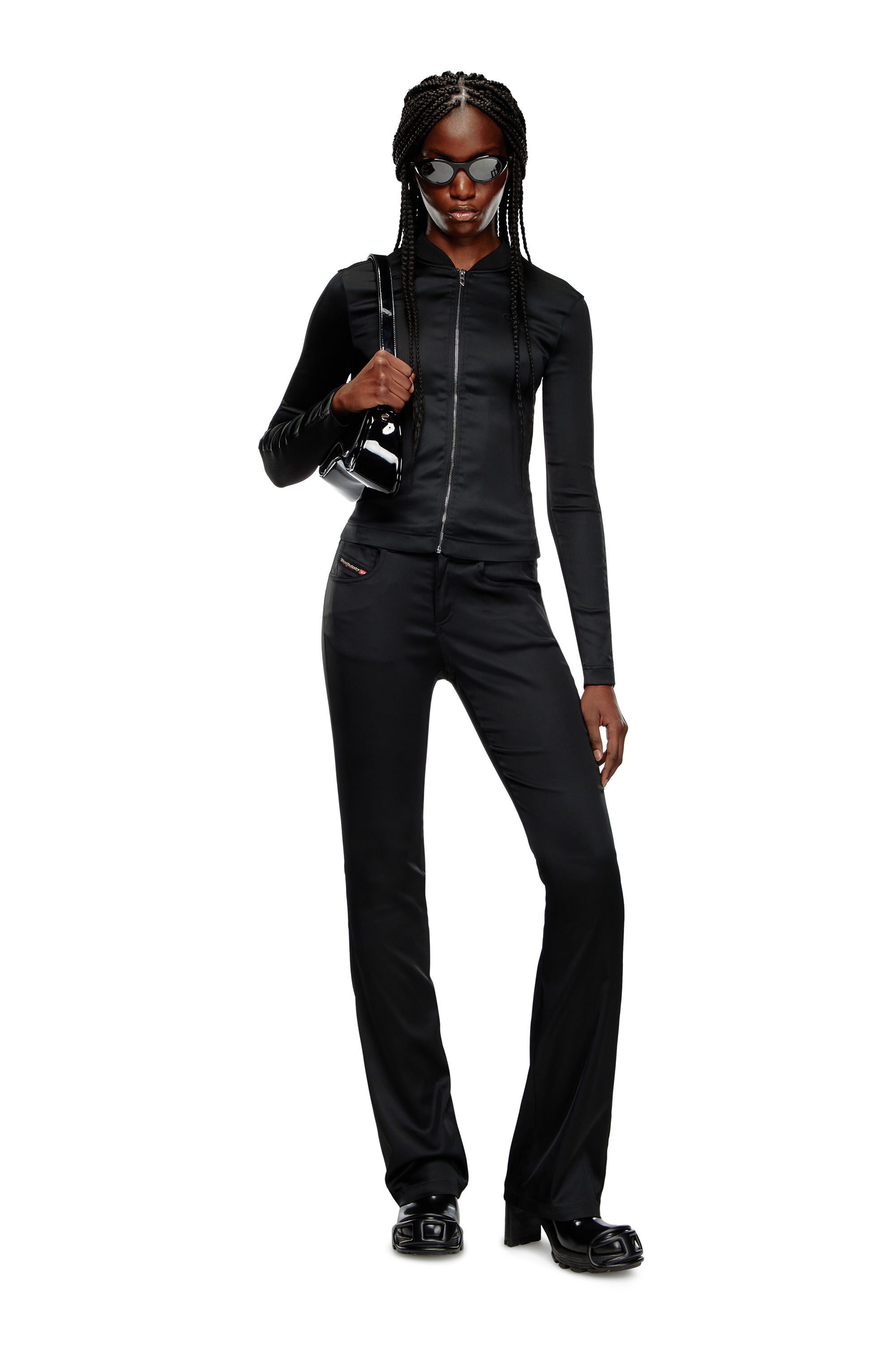Diesel - G-OPER, Woman Rib-knit and stretch satin jacket in Black - Image 1