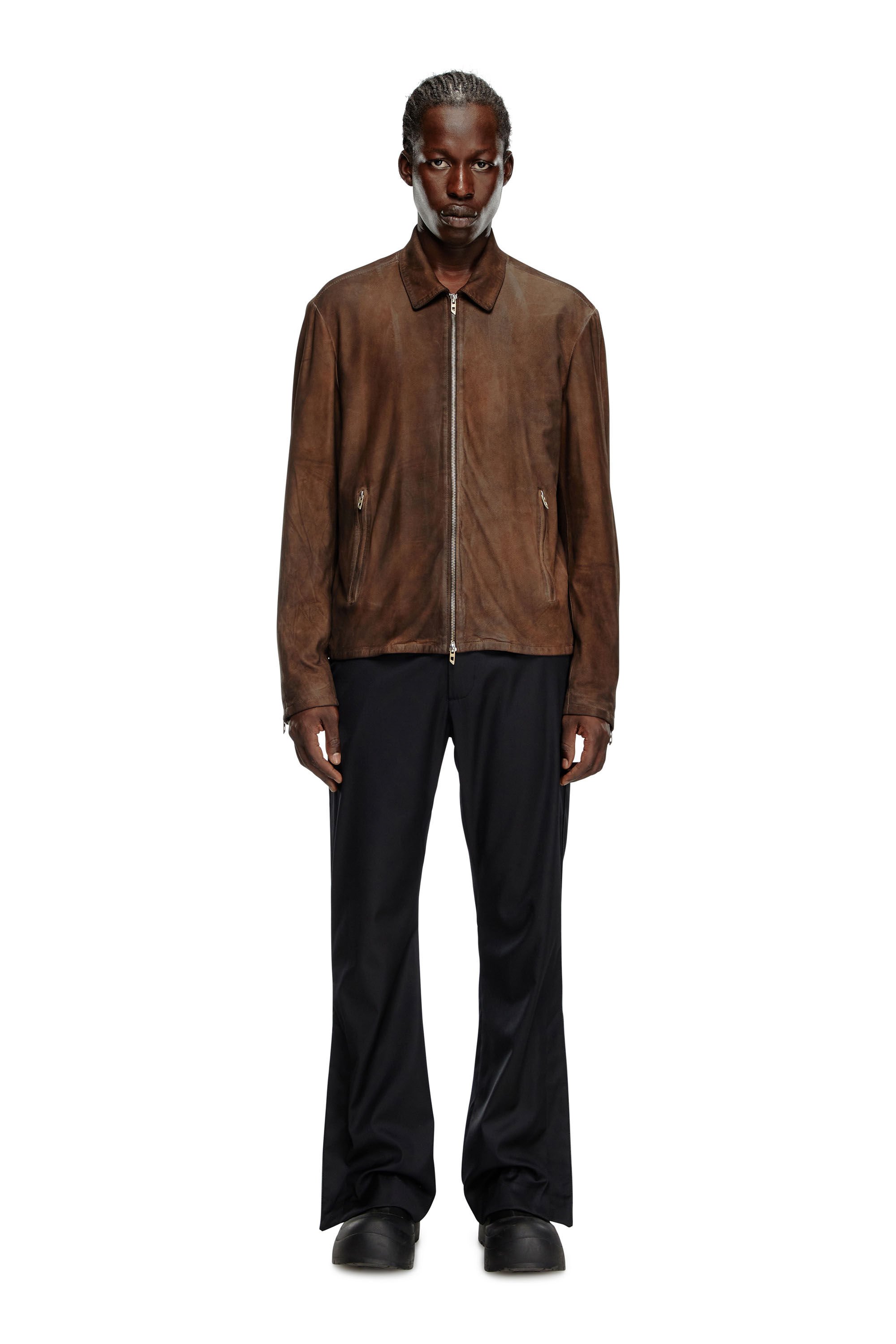 Diesel - L-CROMBE, Man Blouson jacket in treated leather in Brown - Image 1