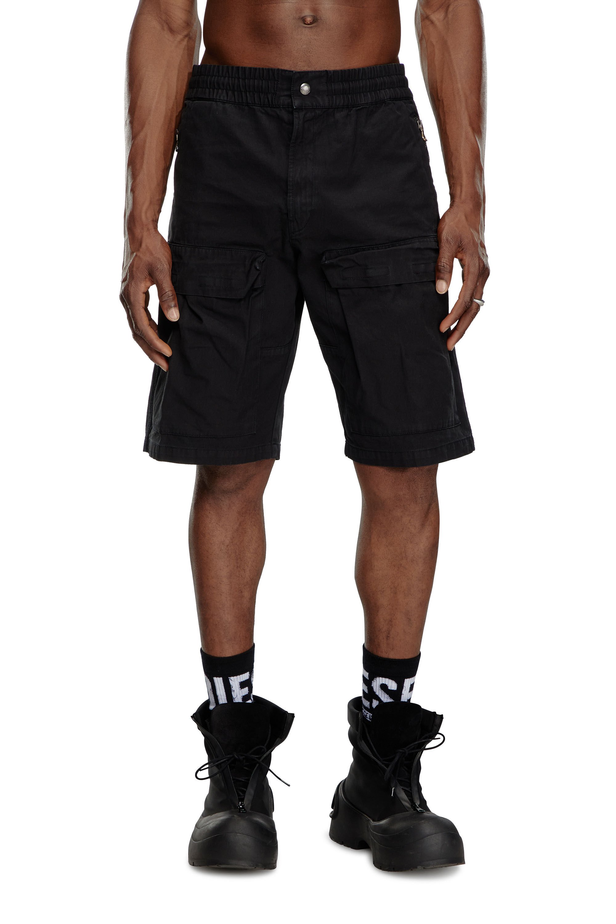 Diesel - P-BEECK-SHORT, Man Cargo shorts in faded organic cotton in Black - Image 3