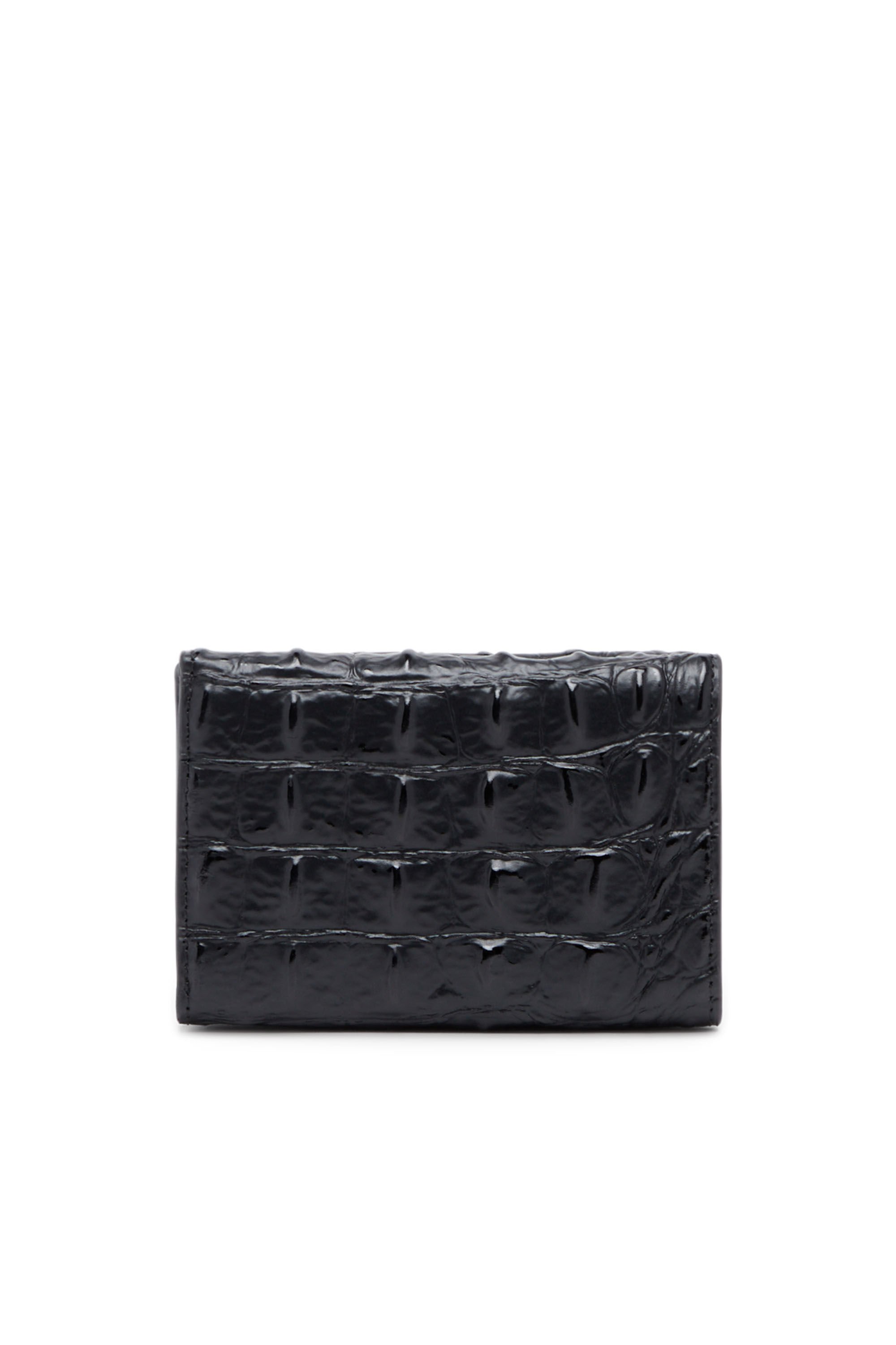 Diesel - TRI-FOLD COIN S, Man Tri-fold wallet in croc-effect leather in Black - Image 2