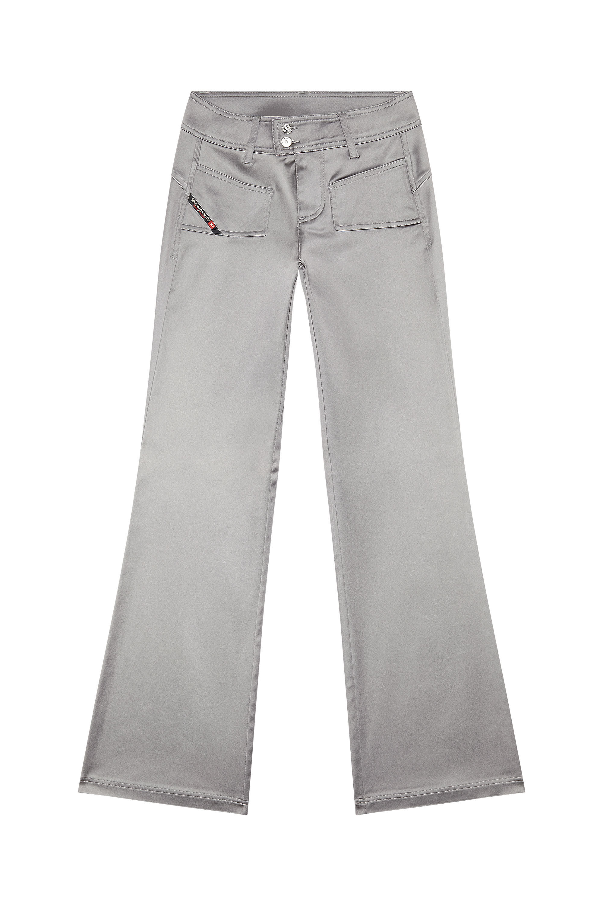 Diesel - P-STELL, Woman Flared pants in shiny stretch satin in Grey - Image 2