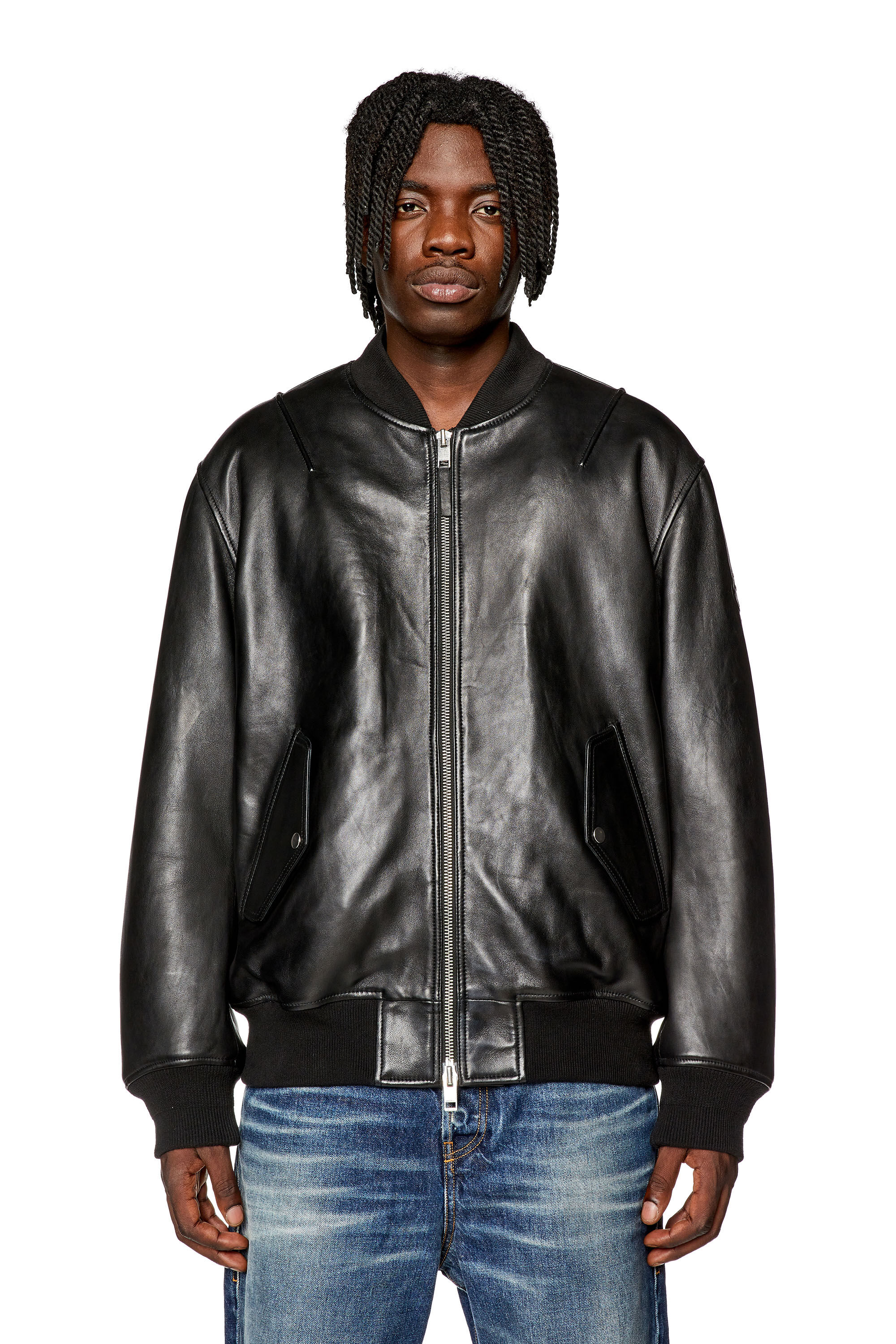 Diesel - L-PRITTS, Man Padded jacket in tumbled leather in Black - Image 5