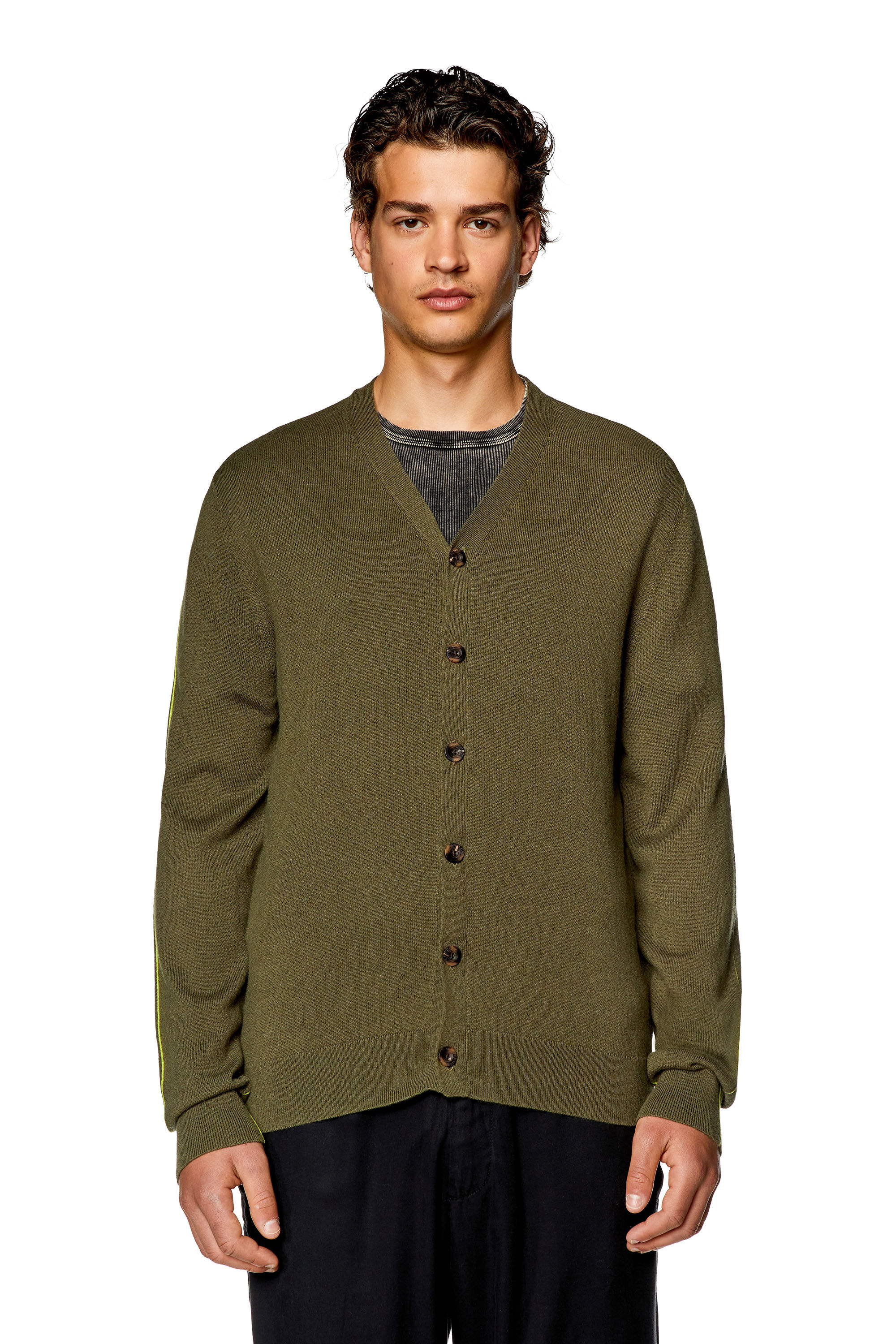 Diesel - K-ZANTE, Man Cardigan with contrast piping in Green - Image 5
