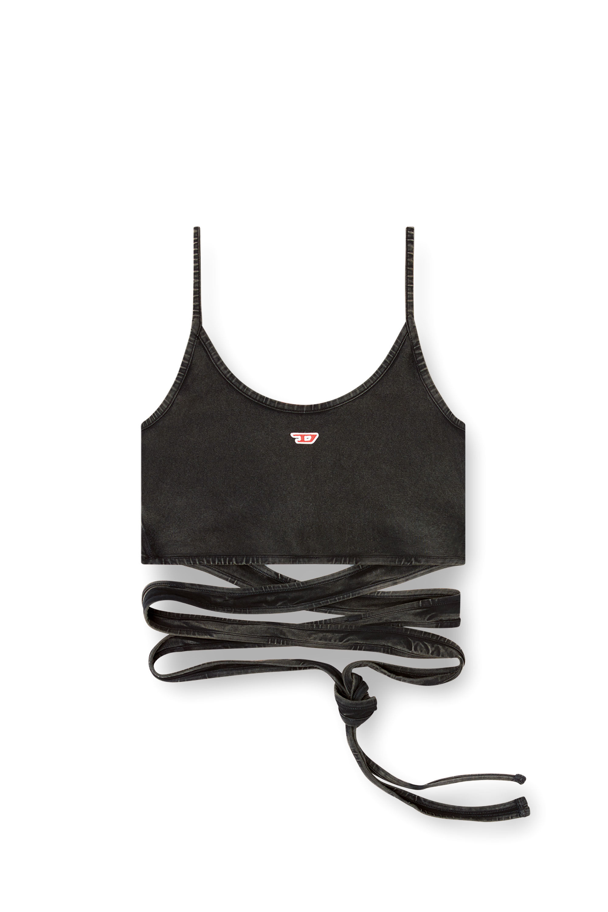 Diesel - T-LEYA-TAIL-R1, Woman's Denim-look vest top with wrap ties in Black - 2