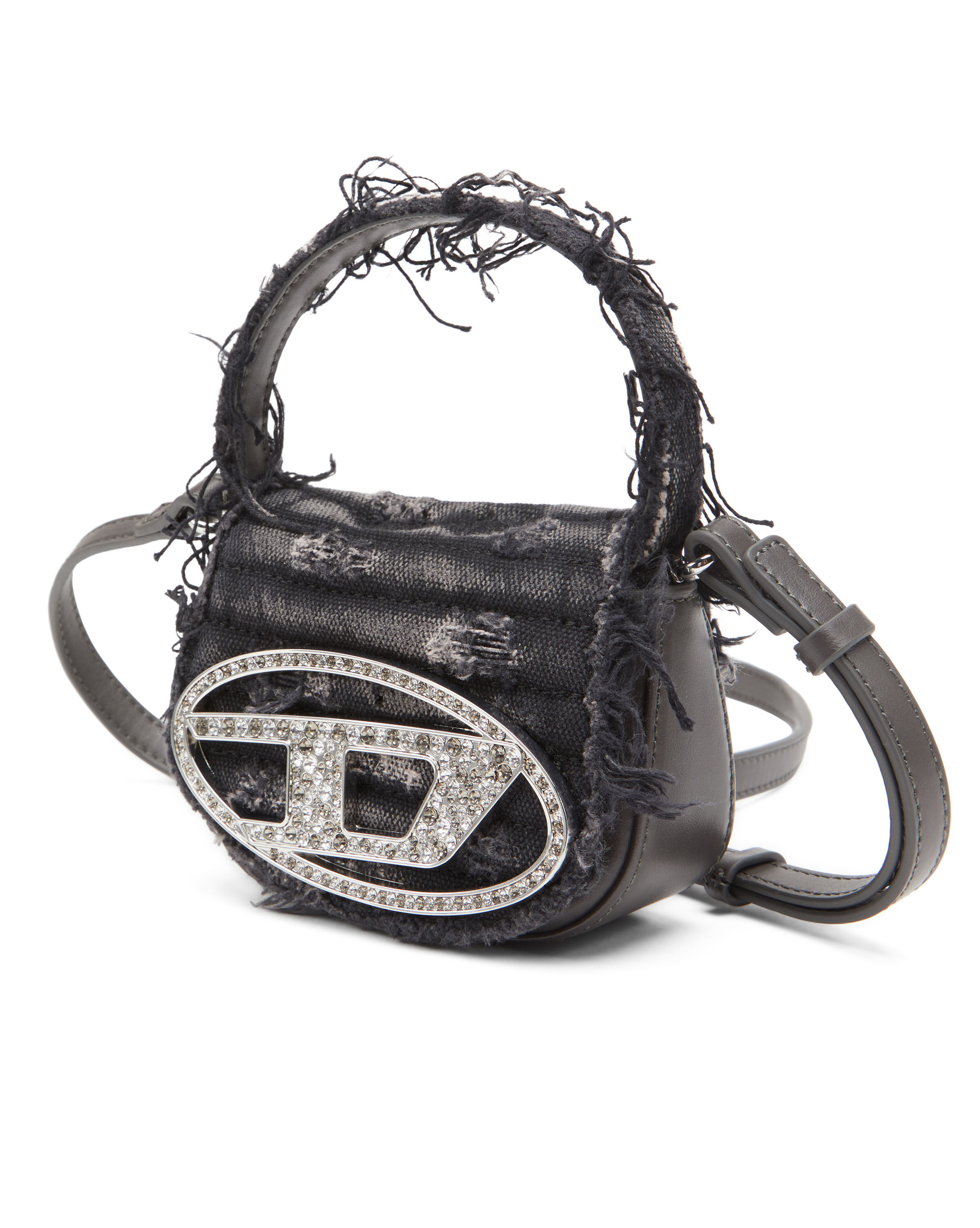 Diesel - 1DR XS, Woman's 1DR XS - Iconic mini bag in canvas and crystals in Black - 2