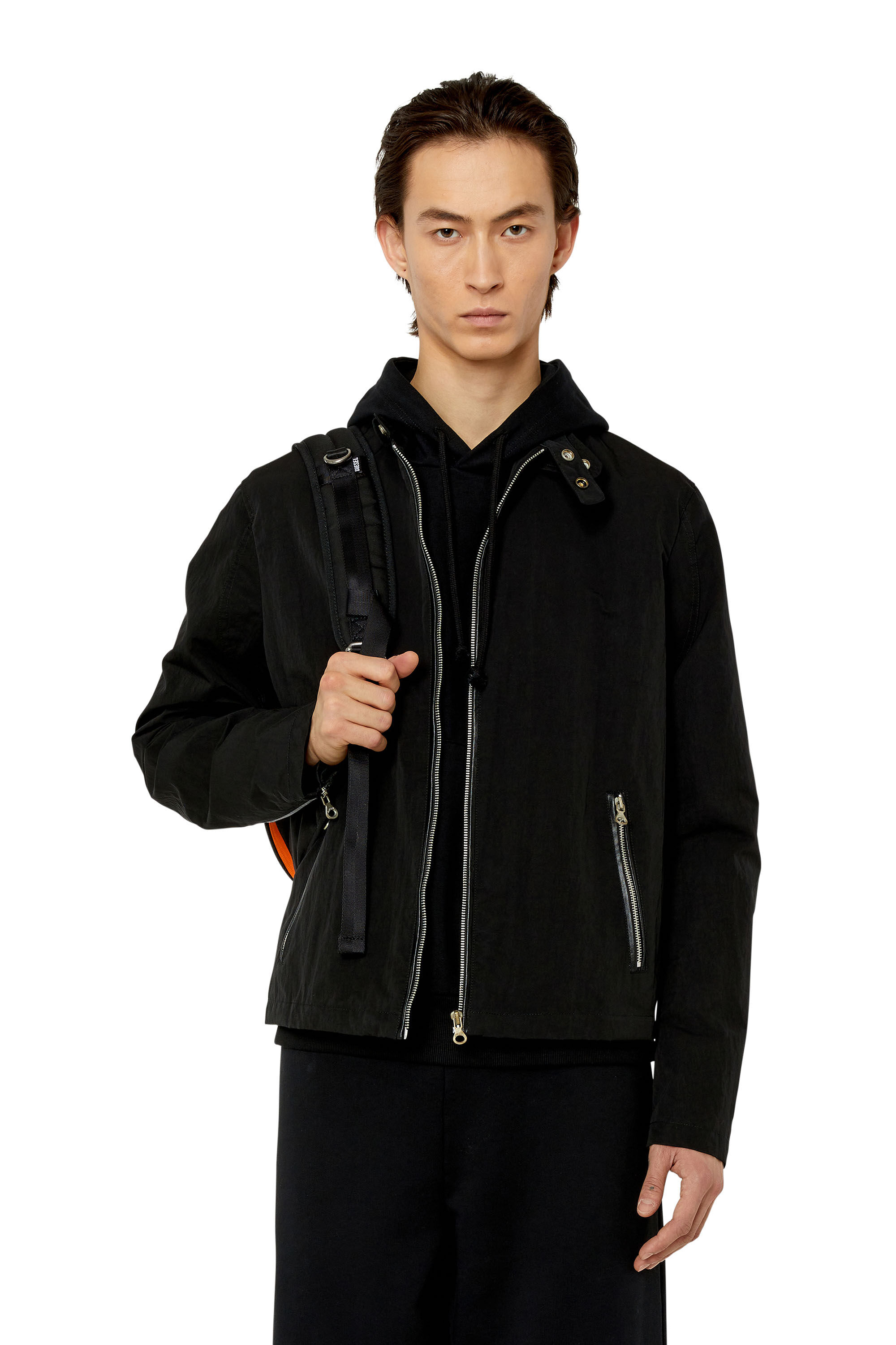 Diesel - J-SOFORI-NEW, Man Biker jacket in textured technical canvas in Black - Image 3
