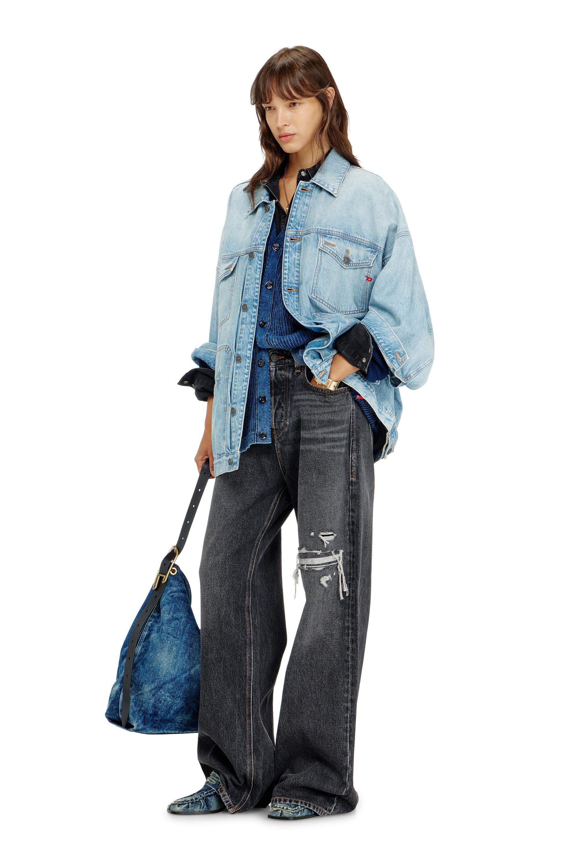 Diesel - DE-LIN, Woman's Oversized denim workwear jacket in Light Blue - 1