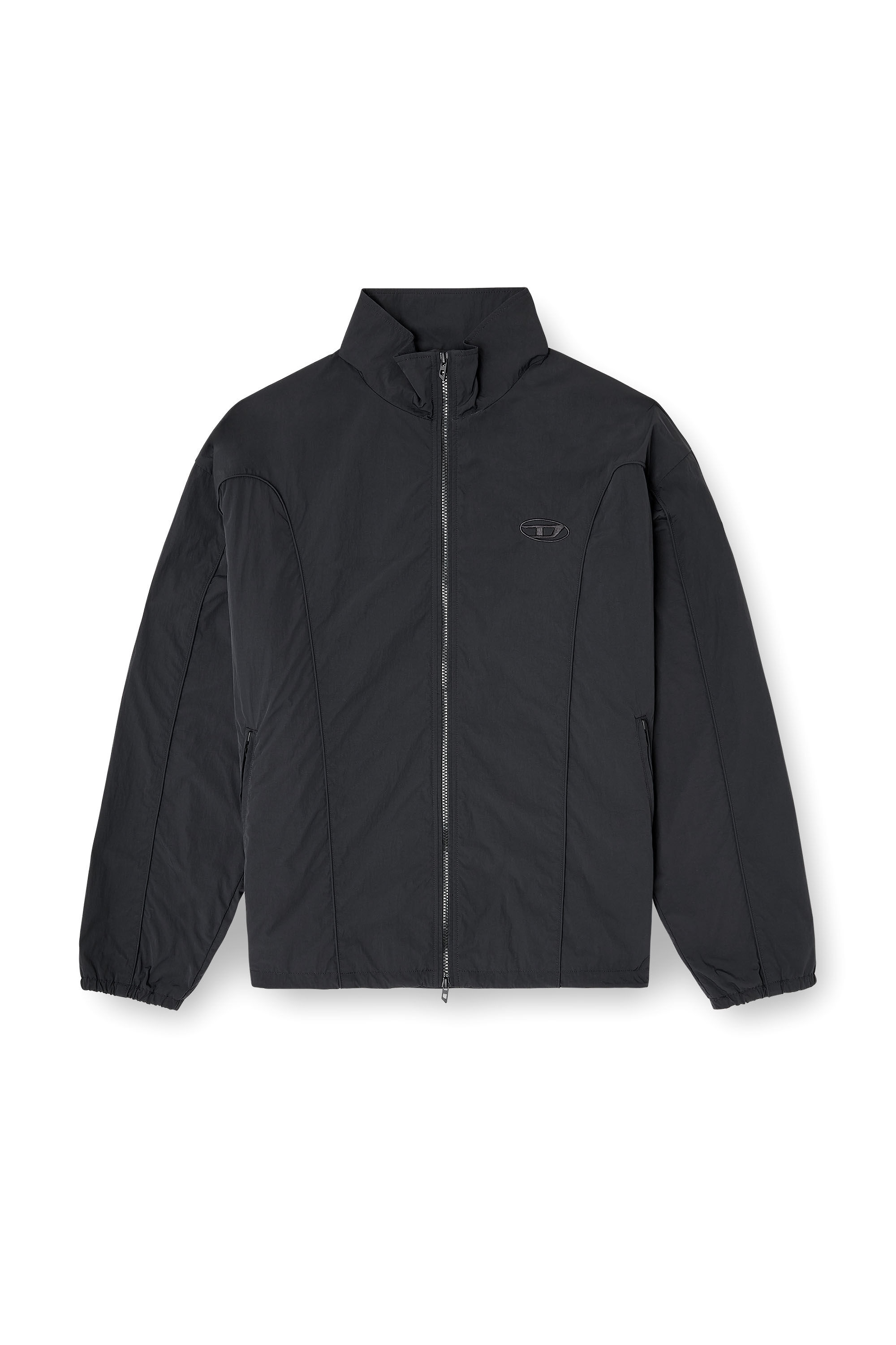 Diesel - J-FIVE-WRD-AKAD, Man's Crinkled-nylon jacket with piping in Black - 2