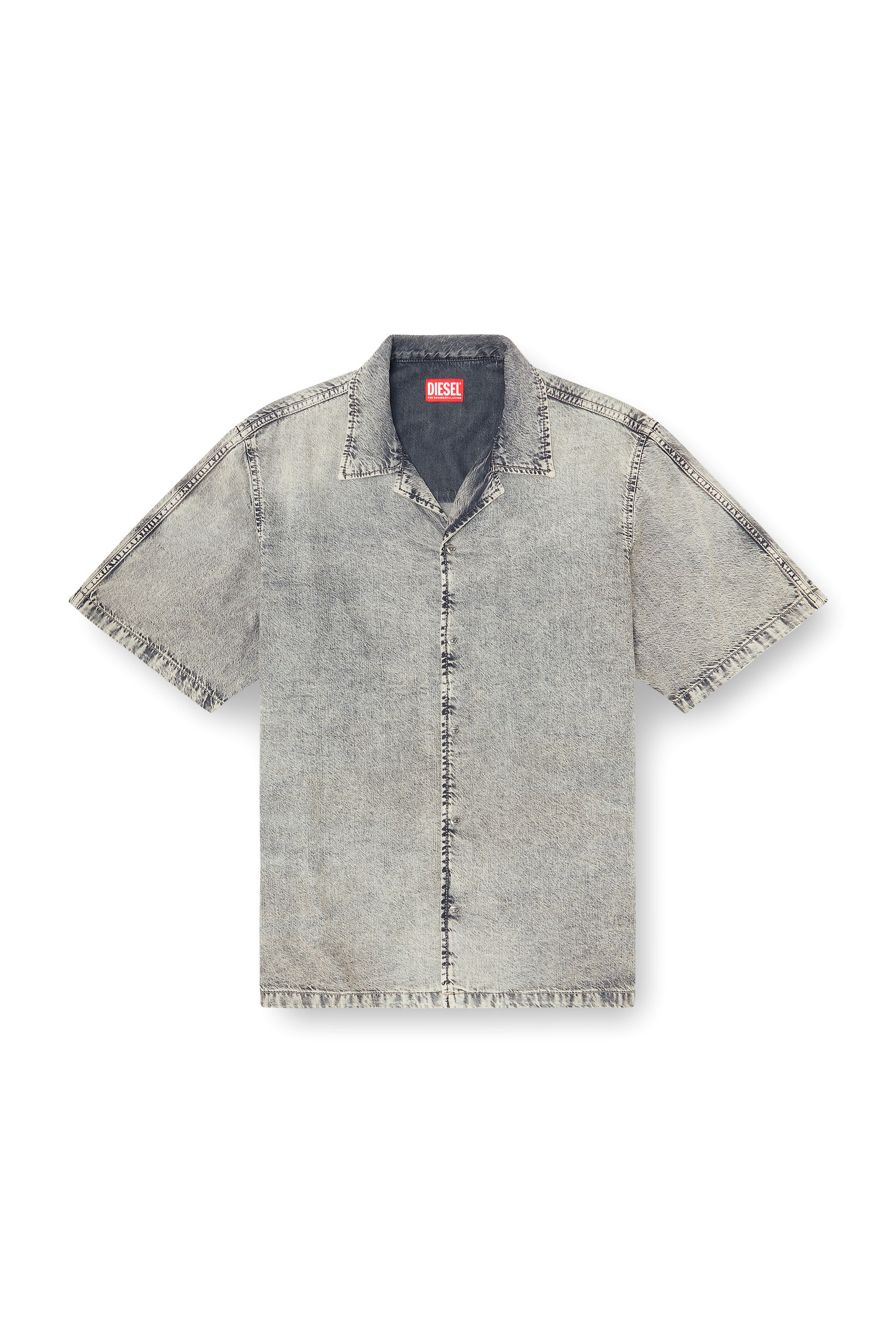 Diesel - D-NABIL-S8, Man's Short-sleeve shirt in fluid treated denim in Grey - 2