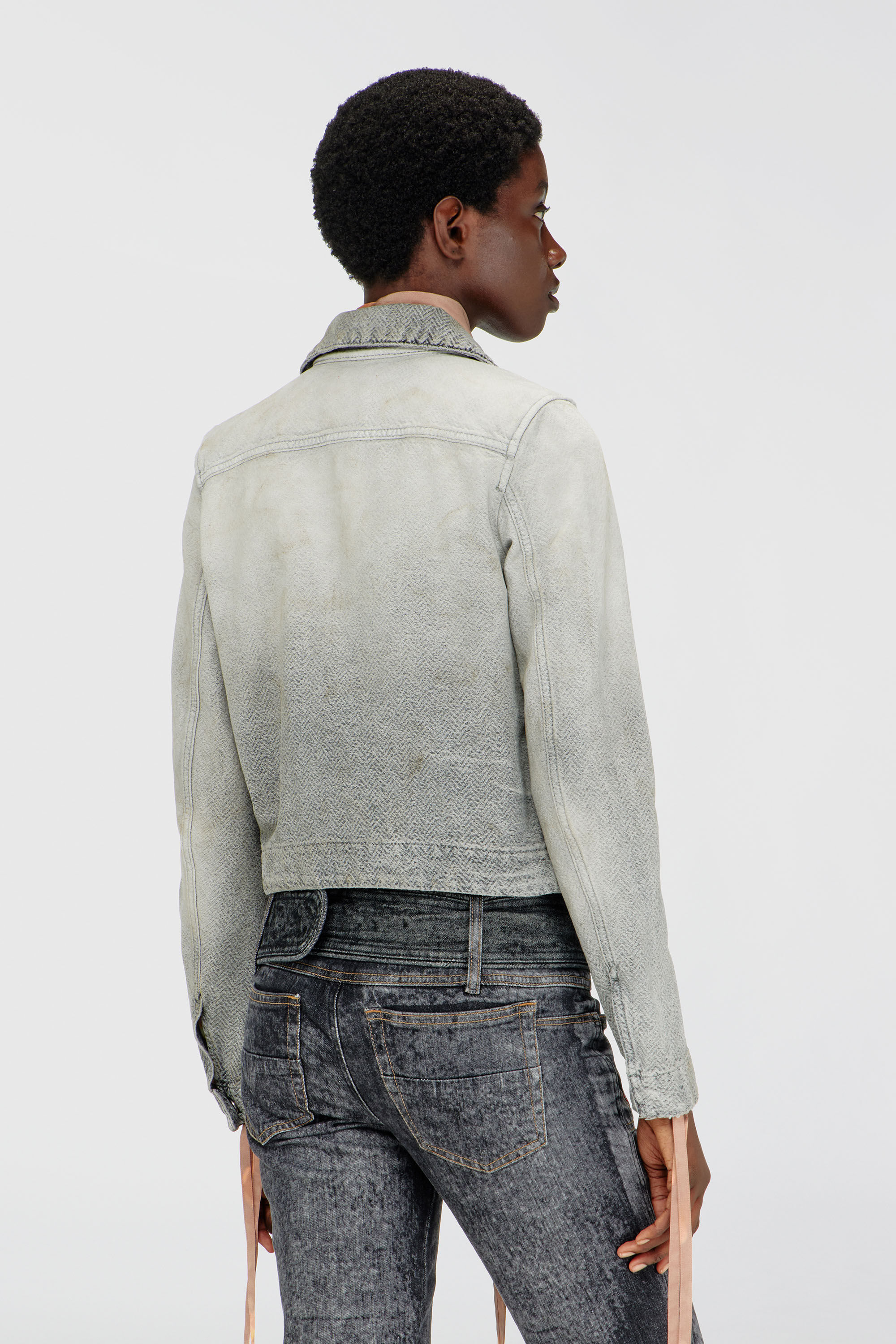 Diesel - DE-CORB, Woman's Jacket in distressed herringbone denim in Light Grey - 4