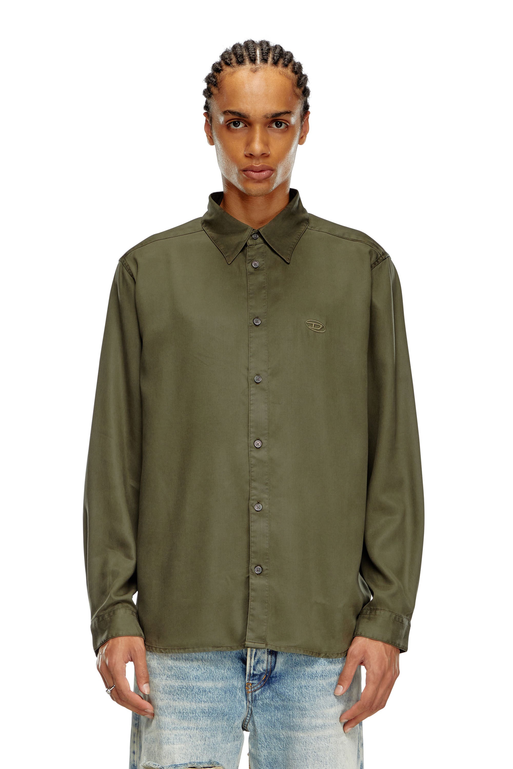 Diesel - S-SIMPLY-C, Man Fluid shirt with logo embroidery in Green - Image 5