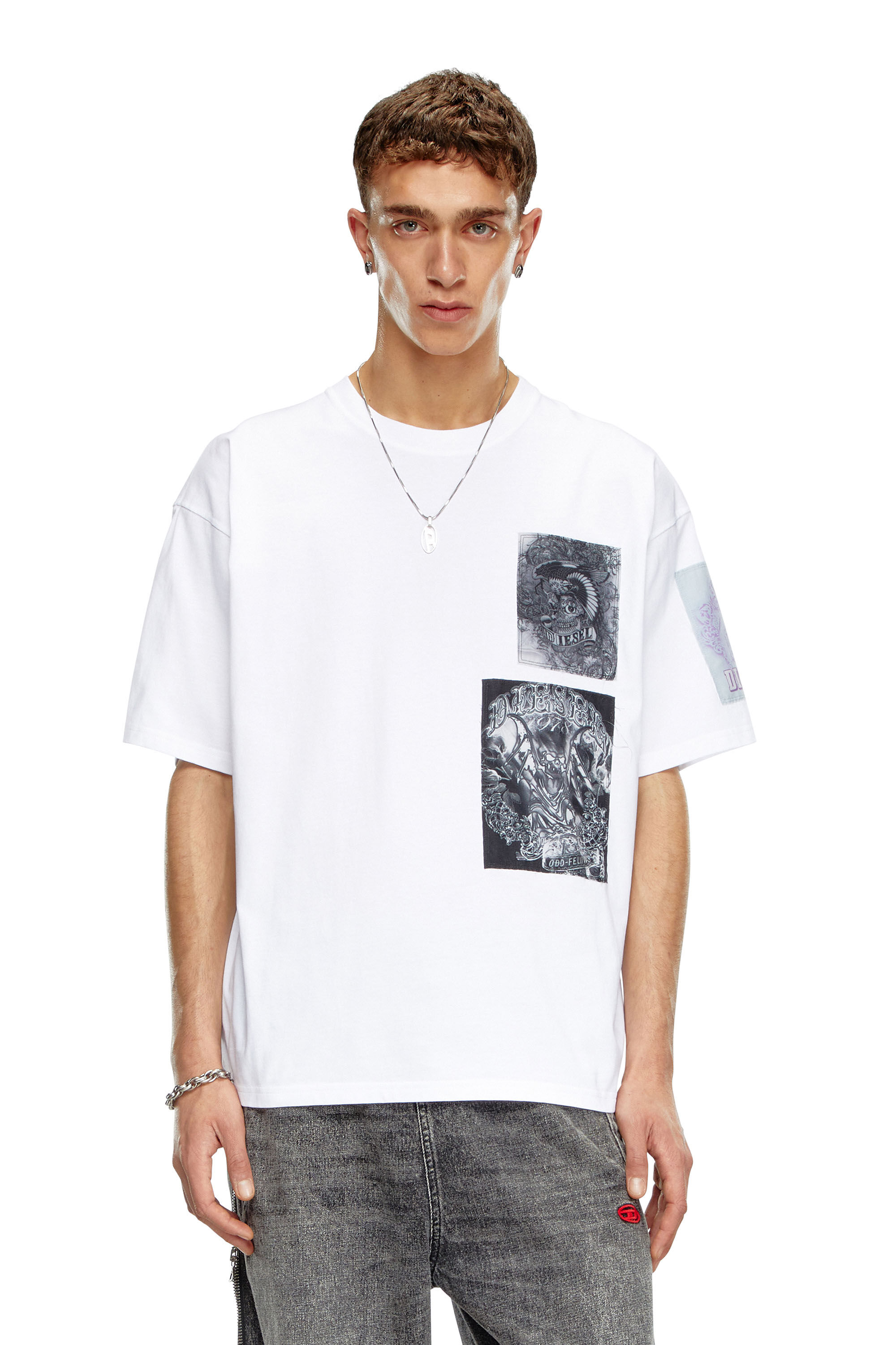 Diesel - T-BOXT-SLITS-Q10, Man T-shirt with raw-cut printed patches in White - Image 3