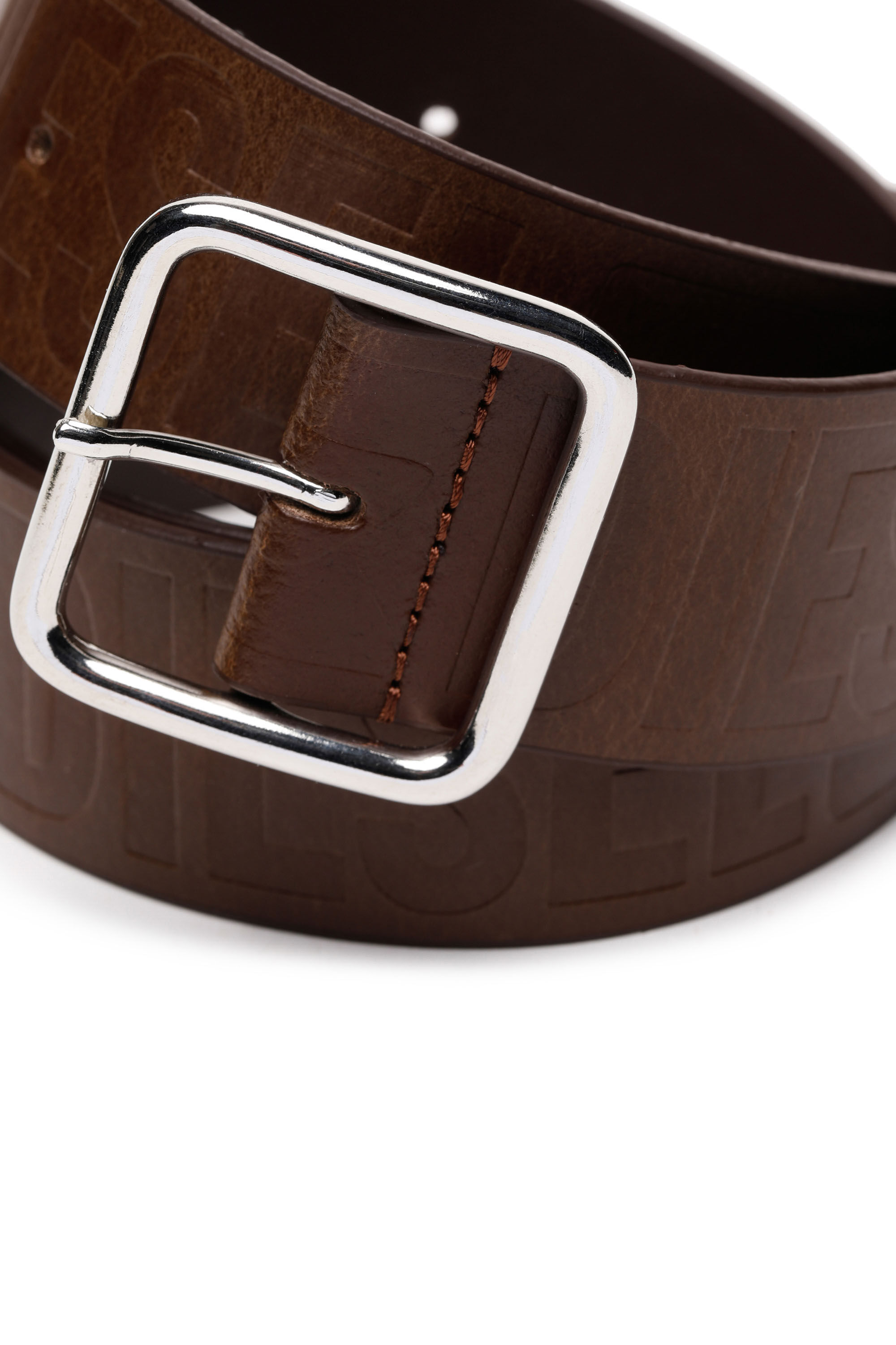 Diesel - B-ILLY II, Man Leather belt with all-over debossed logo in Brown - Image 2