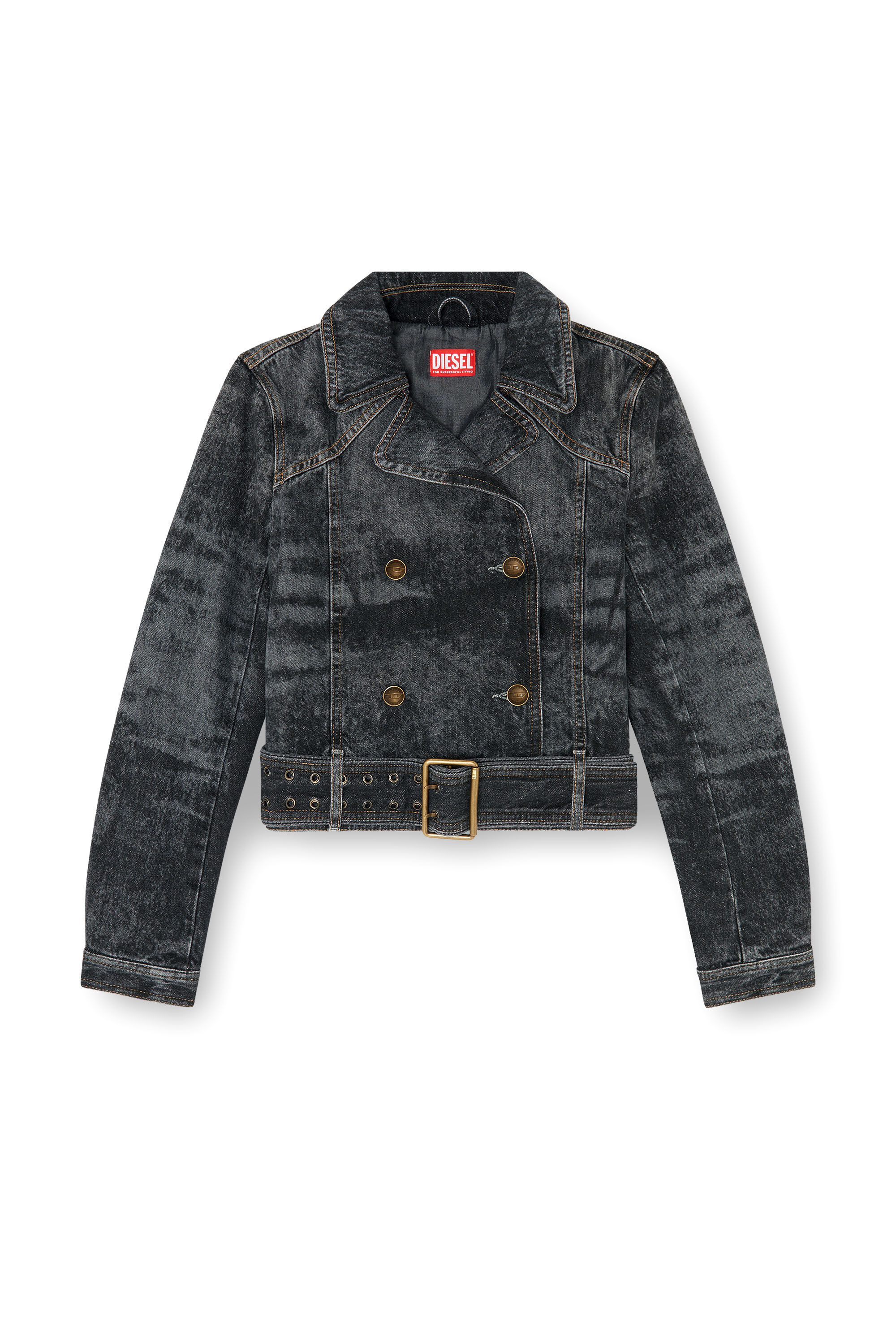 Diesel - DE-LEGEND-S, Woman's Cropped denim jacket with belt in Black - 2