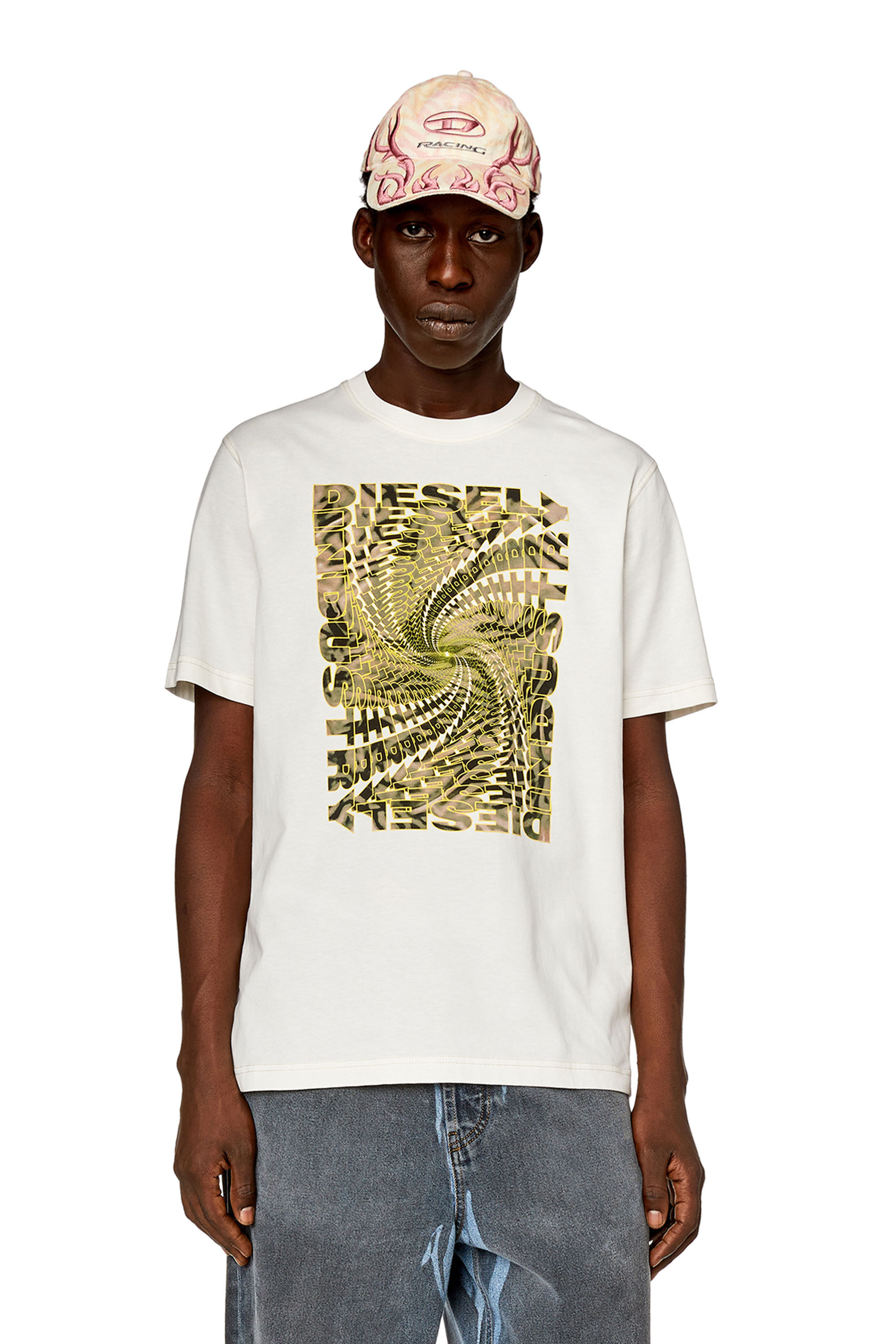 Diesel - T-JUST-N12, Man T-shirt with zebra-camo optical logo print in White - Image 3