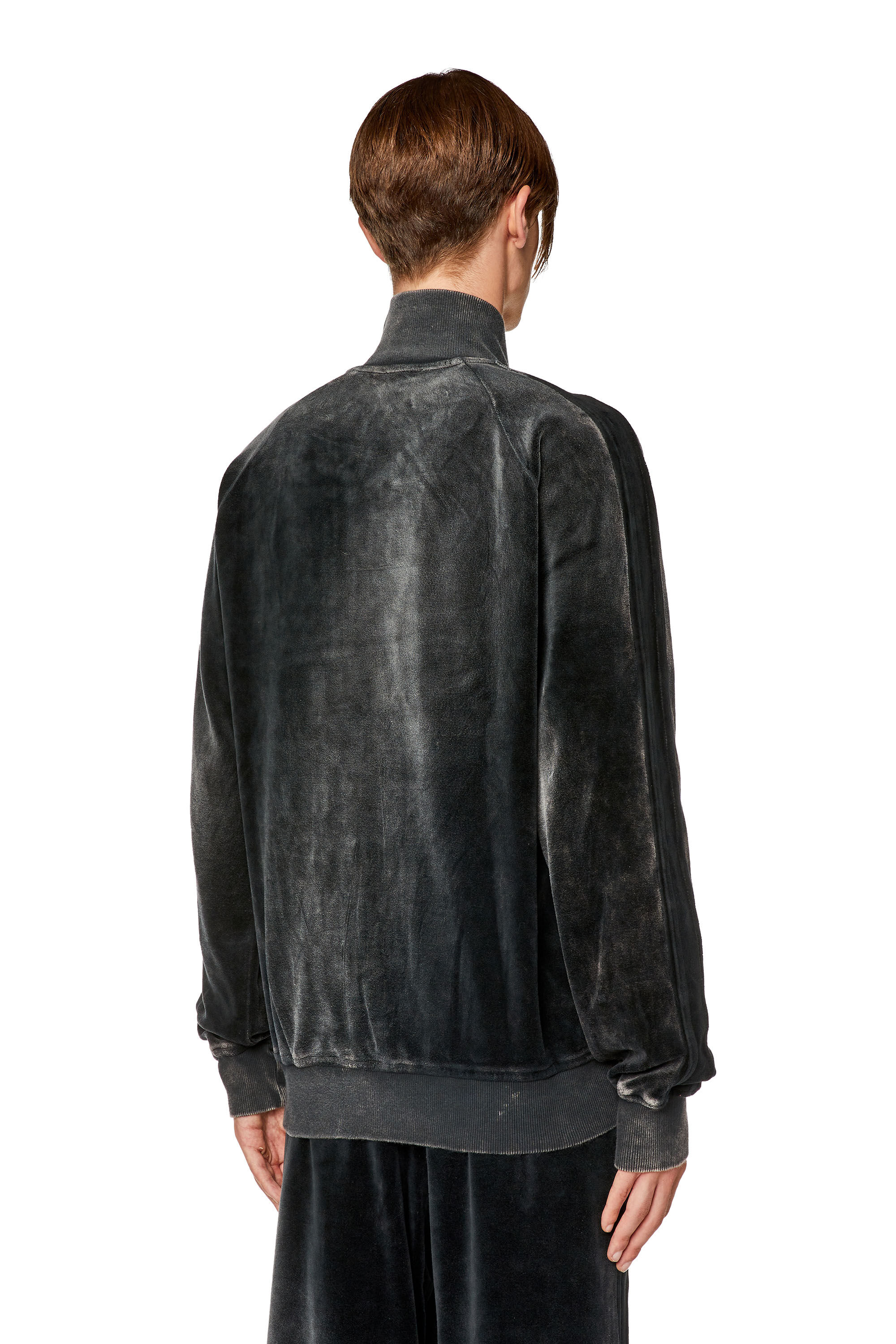 Diesel - S-RABAND, Man Chenille track jacket with mock neck in Black - Image 4