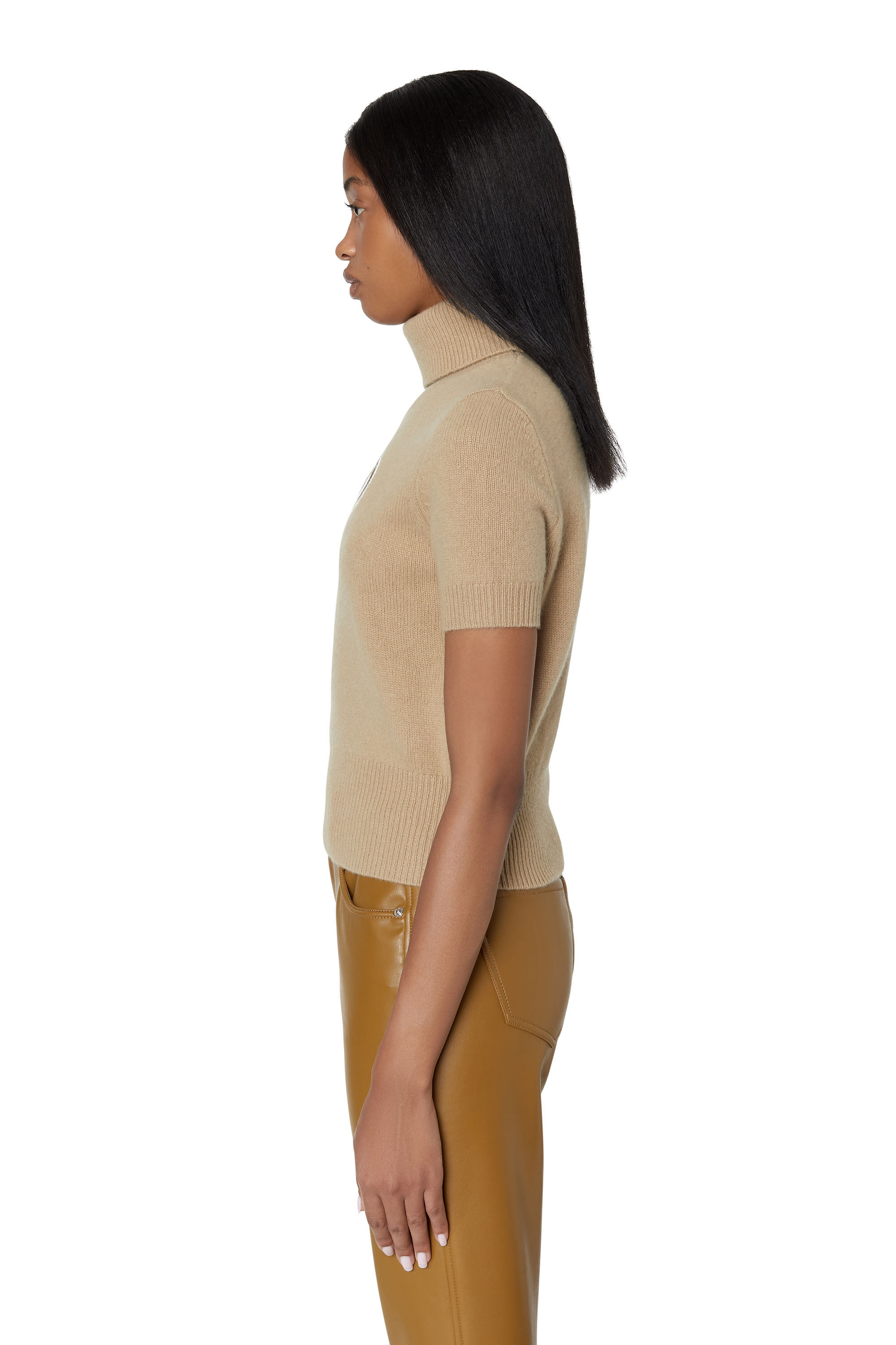 Diesel - M-ARGARET, Woman Short-sleeve jumper with cut-out logo in Beige - Image 5