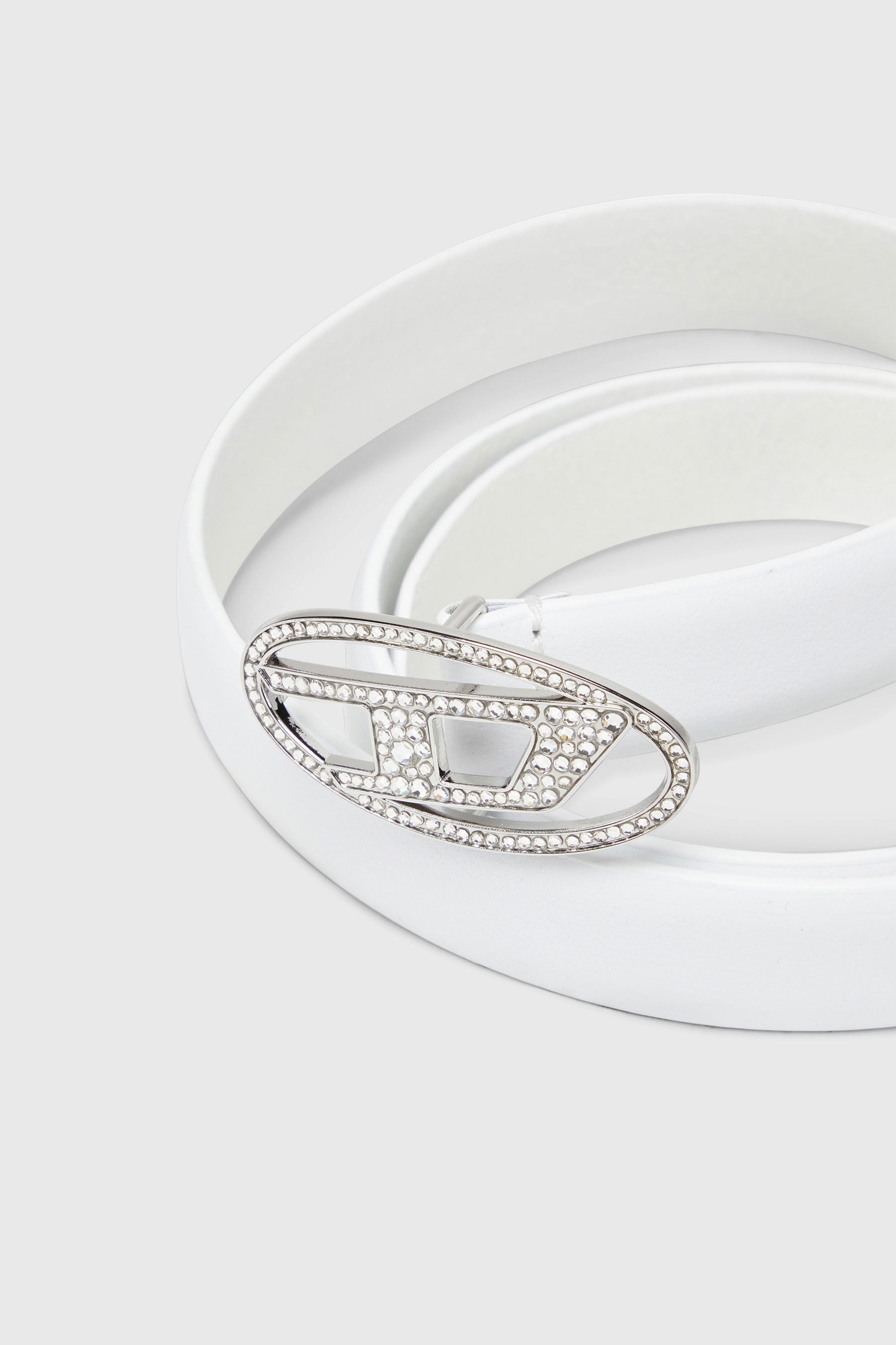 Diesel - B-1DR STRASS 20, Woman's 1.9cm slim leather belt with crystal buckle in White - 3