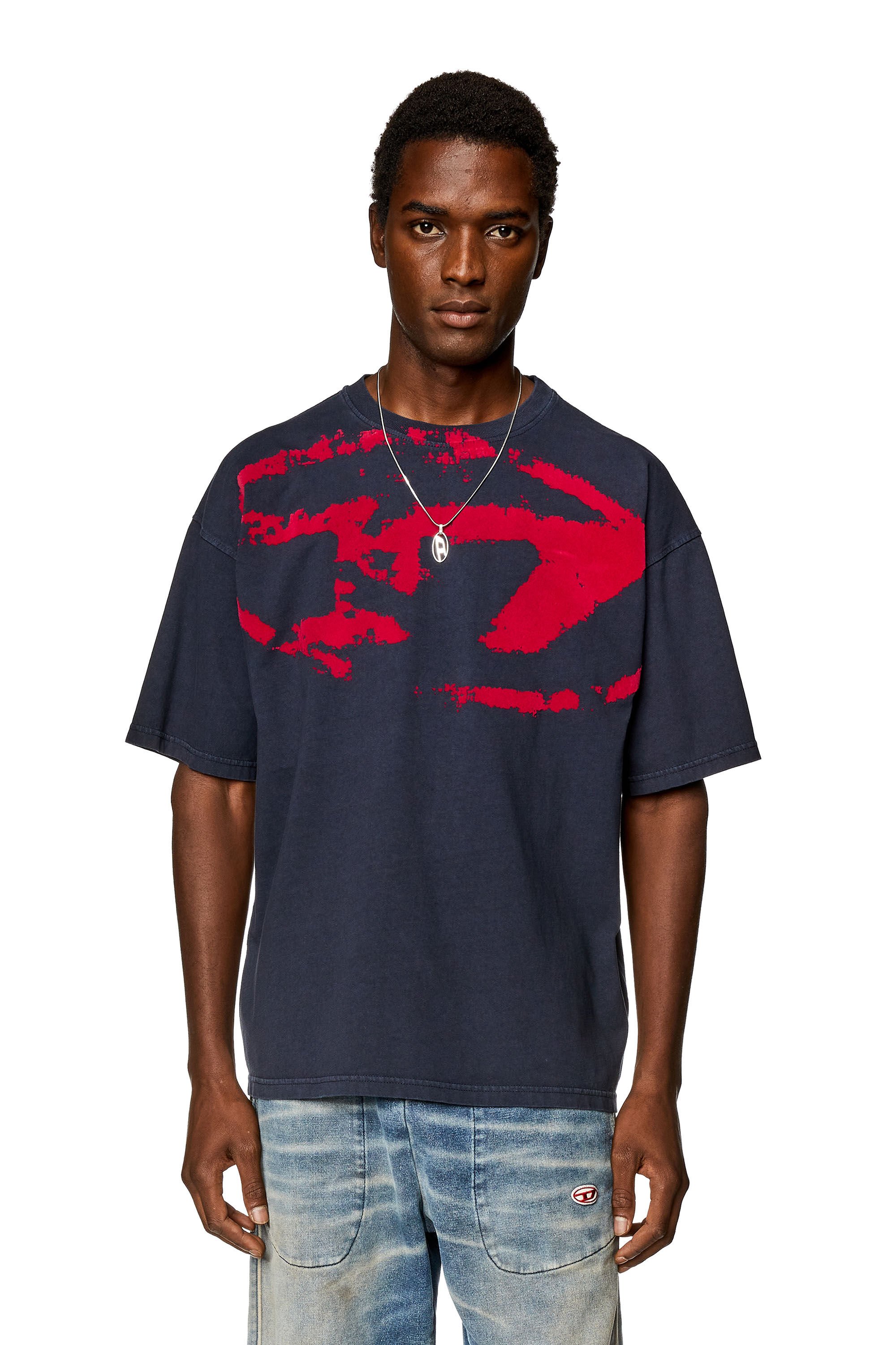 Diesel - T-BOXT-N14, Man T-shirt with distressed flocked logo in Blue - Image 1