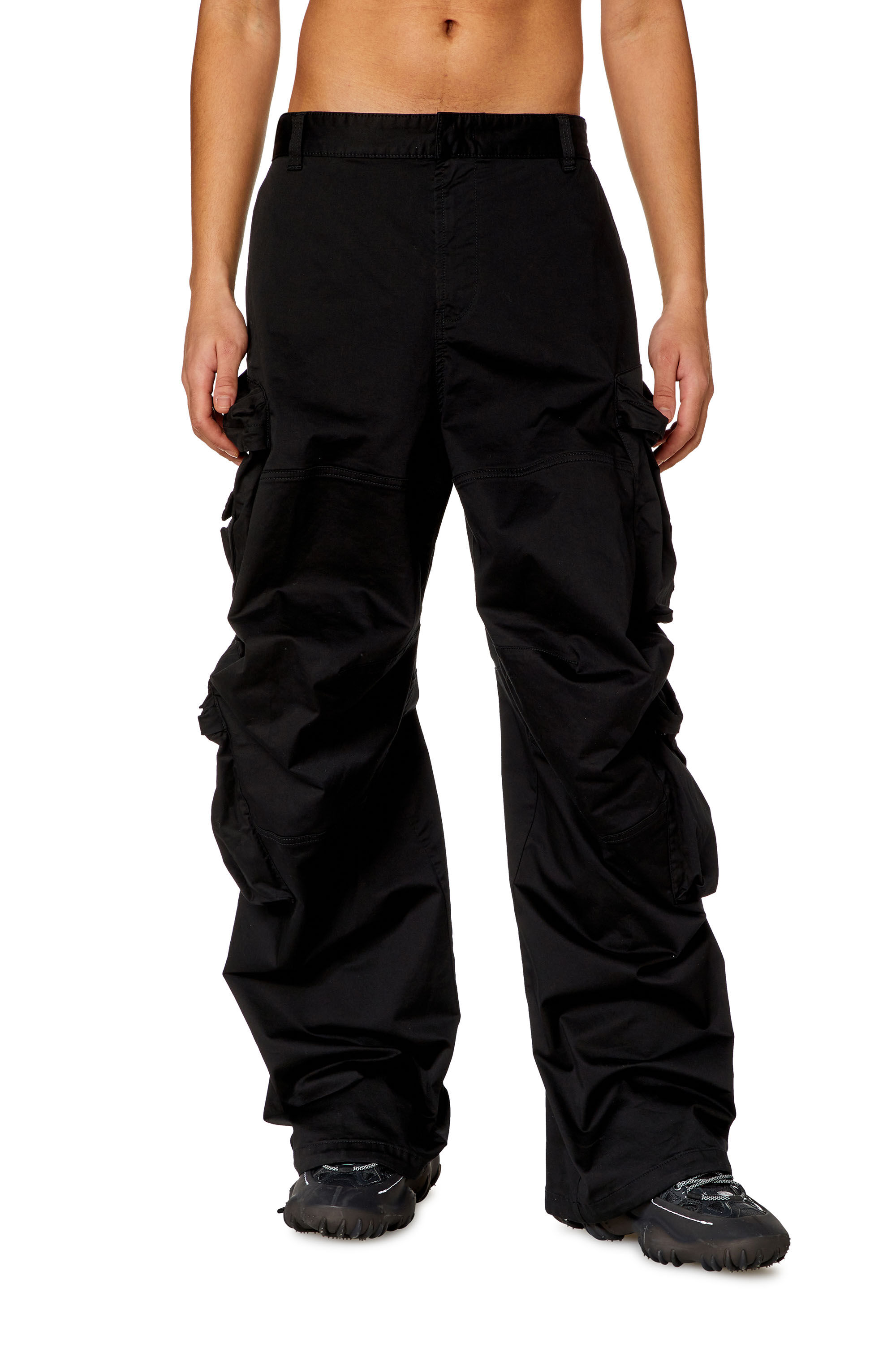 Diesel - P-HUGES-NEW, Man Cargo pants in stretch cotton satin in Black - Image 3