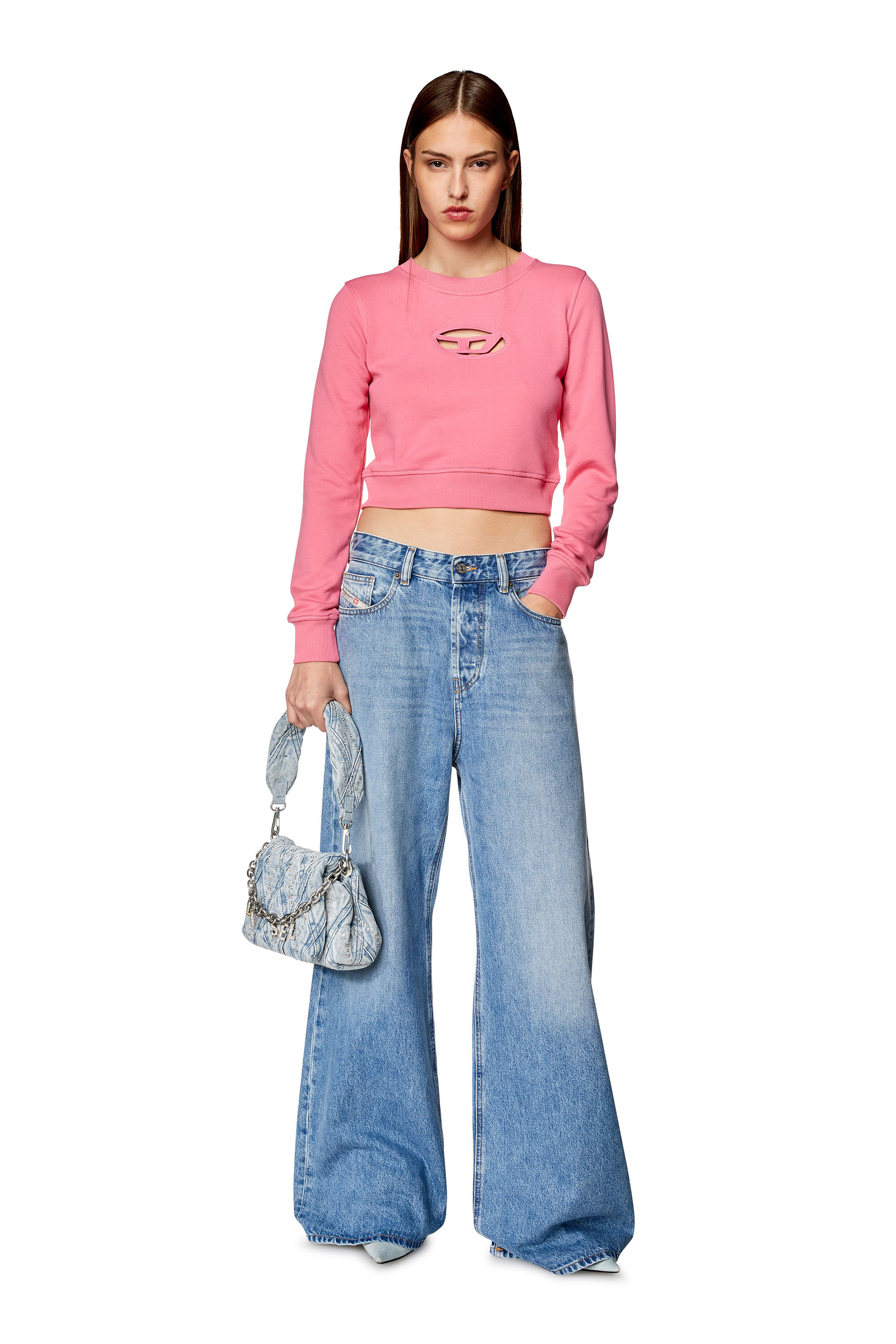 Diesel - F-SLIMMY-OD, Woman Cropped sweatshirt with cut-out logo in Pink - Image 1