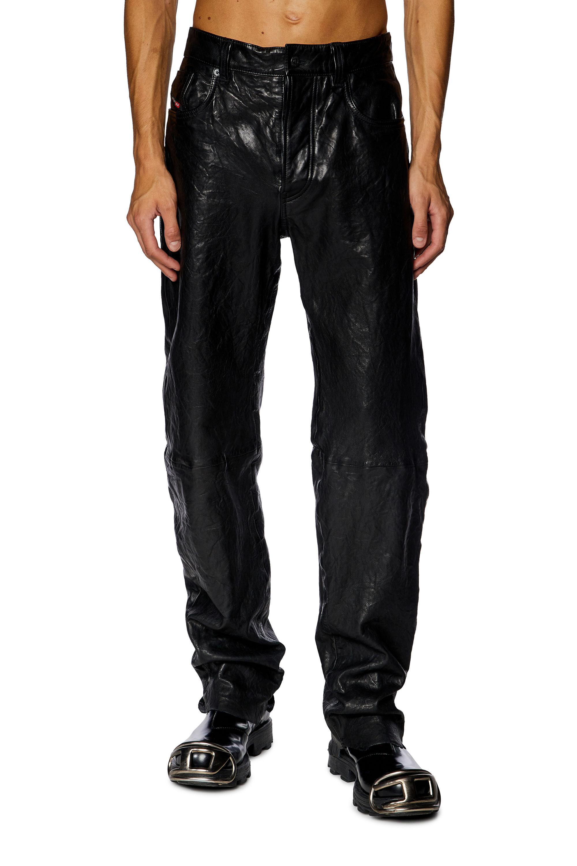 Diesel - P-MACS-LTH, Man Textured waxed-leather pants in Black - Image 3