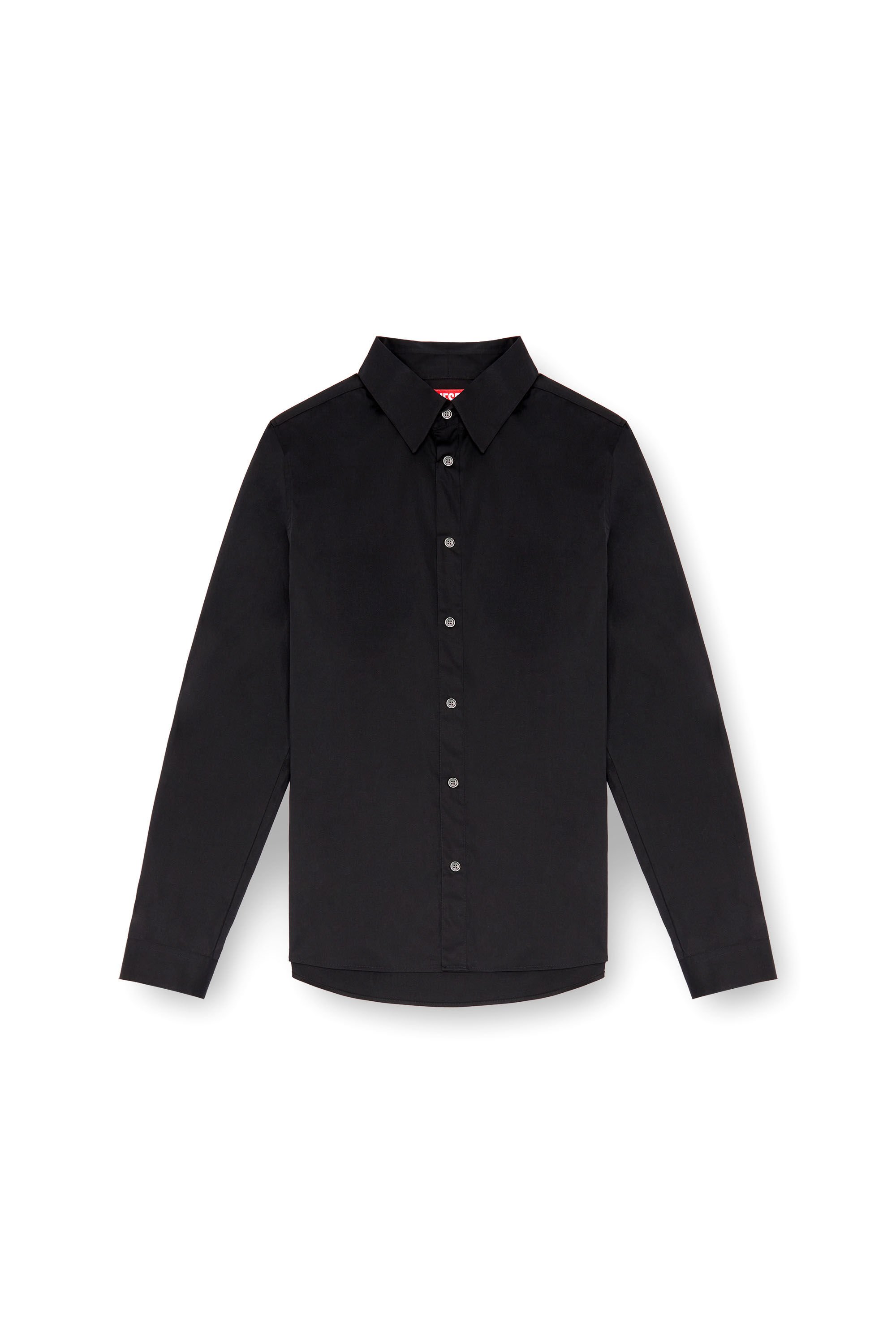 Diesel - S-FITTY-A, Man Formal shirt with logo-embroidered collar in Black - Image 2