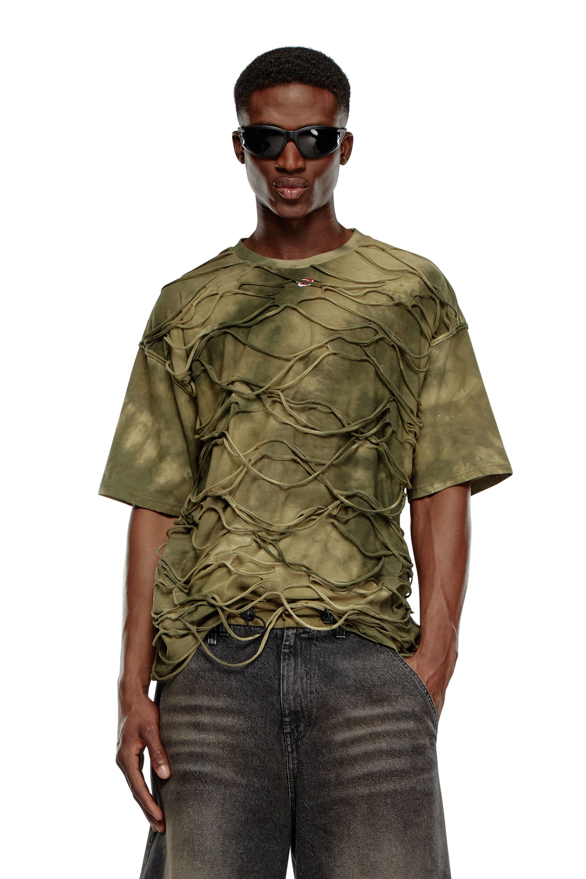 Diesel - T-BOXKET, Man T-shirt with floating strands in Green - Image 3