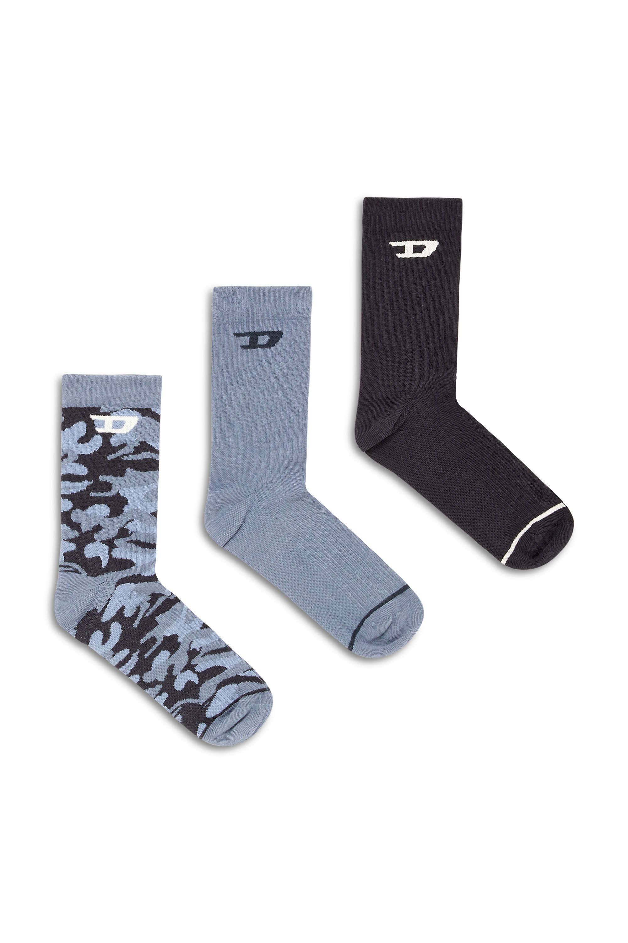 Diesel - SKM-D-TENNIS-CREW-17,5, Man's Three-pack cotton socks with jacquard D in Blue/Grey - 1