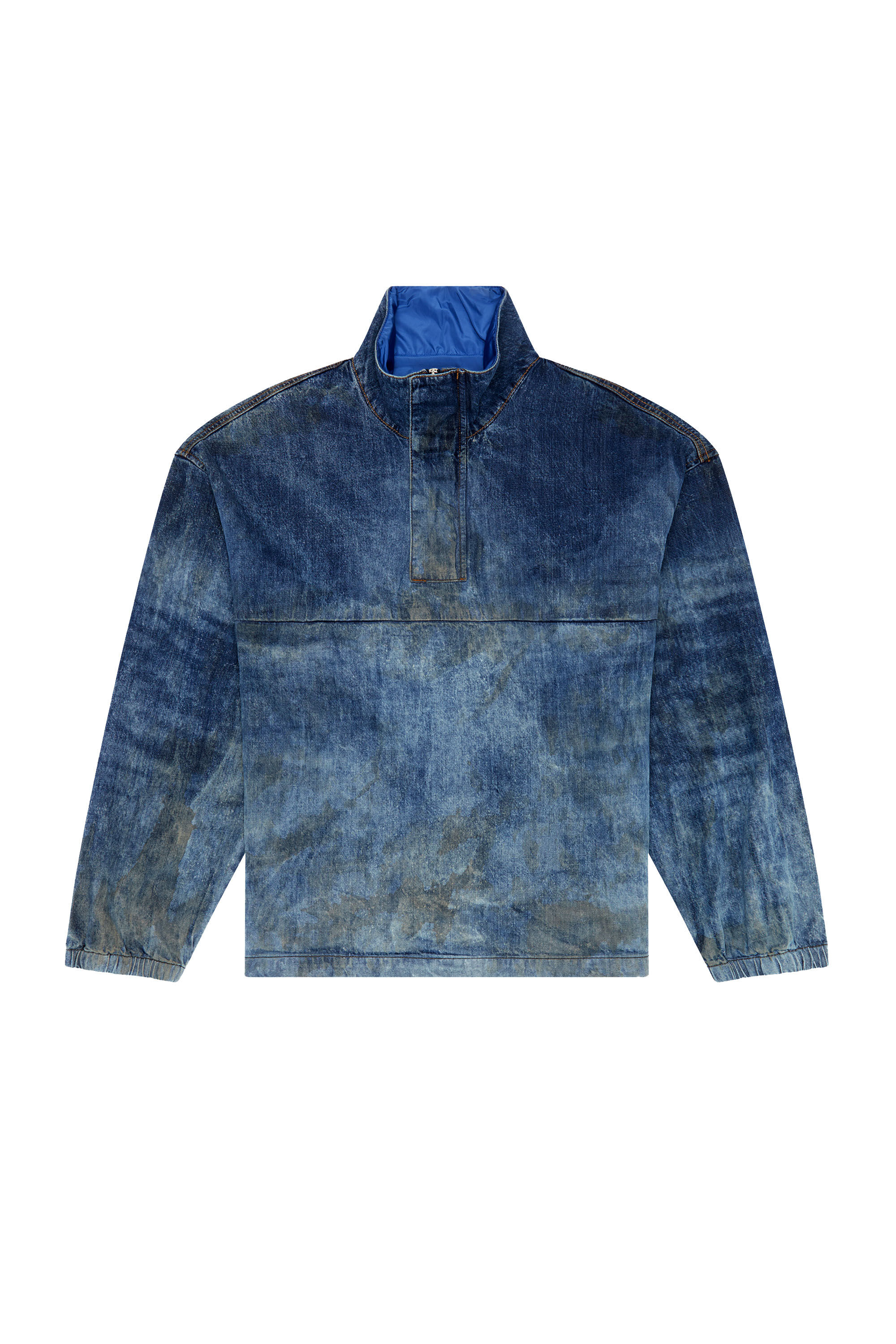 Diesel - D-FLOW-FSE, Man Pullover jacket in dirt-effect denim in Blue - Image 2