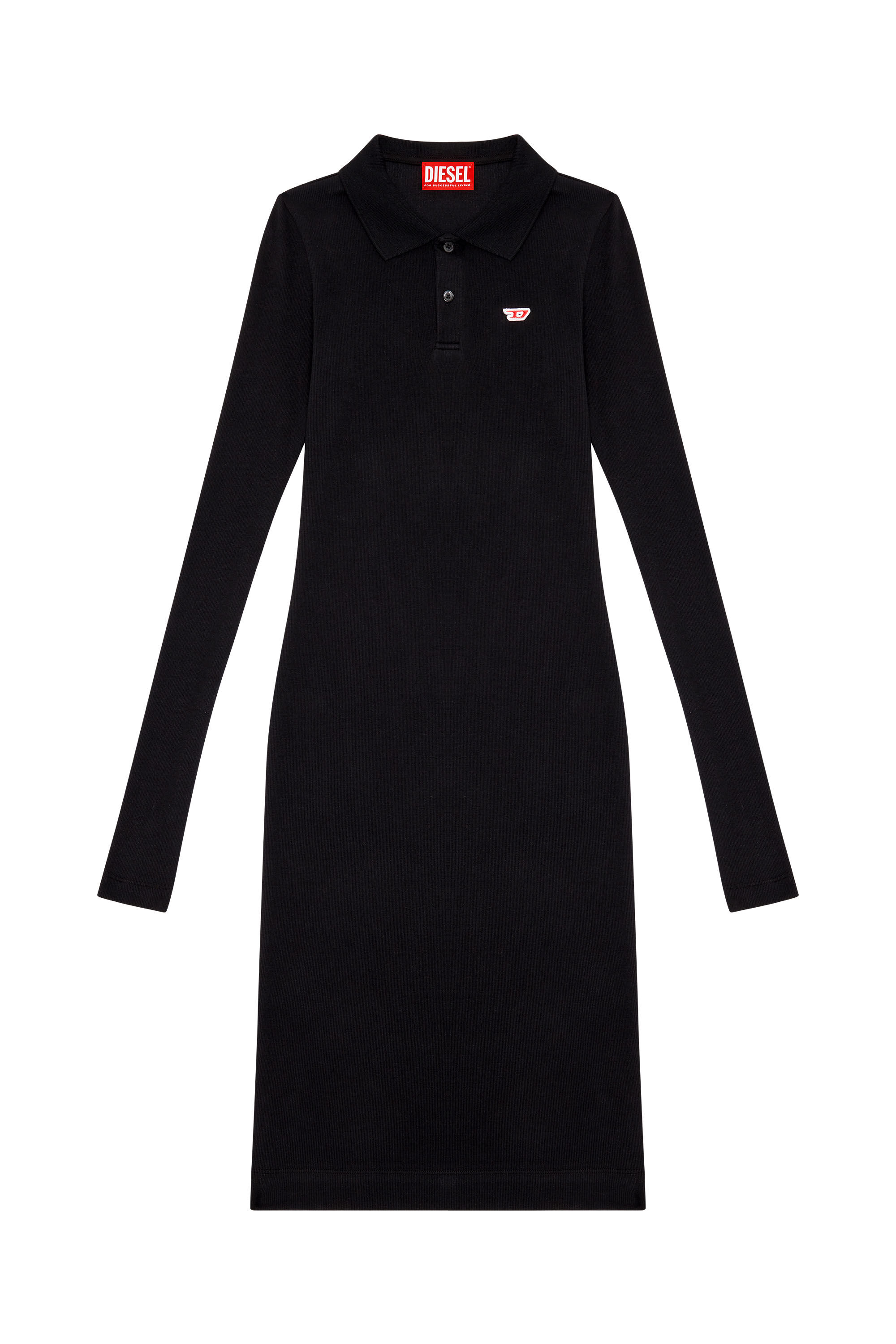 Diesel - D-RIBENNY-LS-D, Woman Polo dress with D logo in Black - Image 2