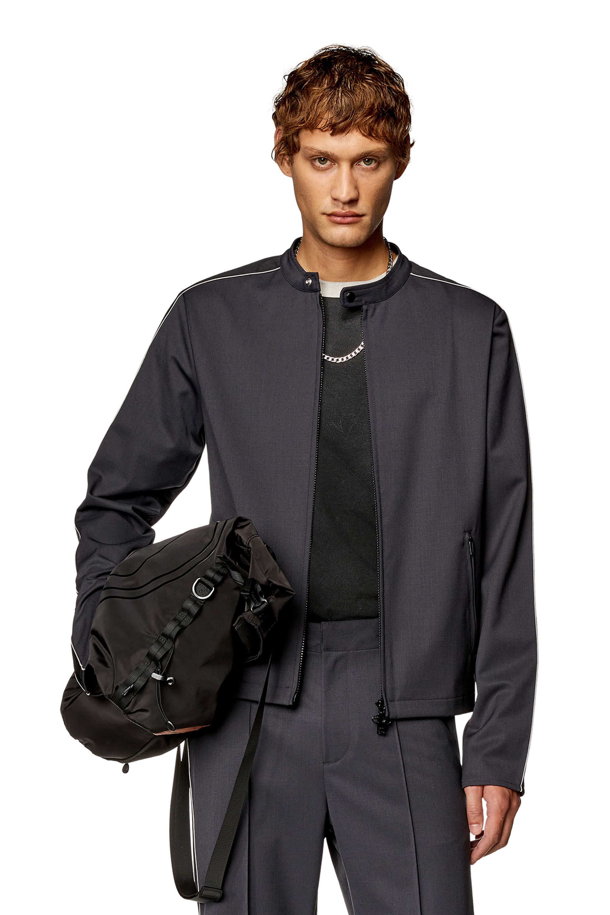Diesel - J-DEVLIN, Man Biker jacket in cool wool and tech jersey in Multicolor - Image 3