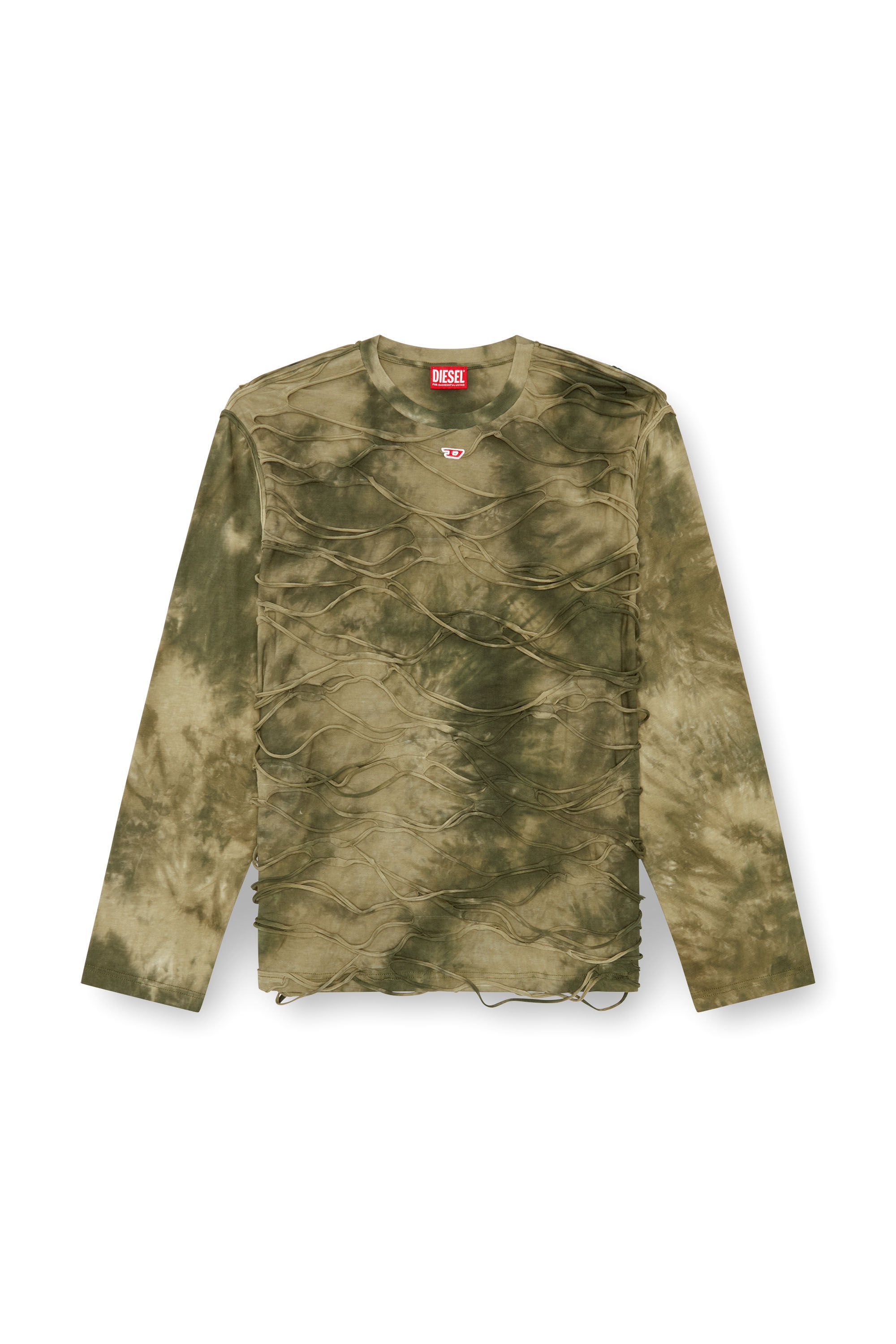 Diesel - T-CRANET-LS, Man Long-sleeve T-shirt with floating strands in Green - Image 2