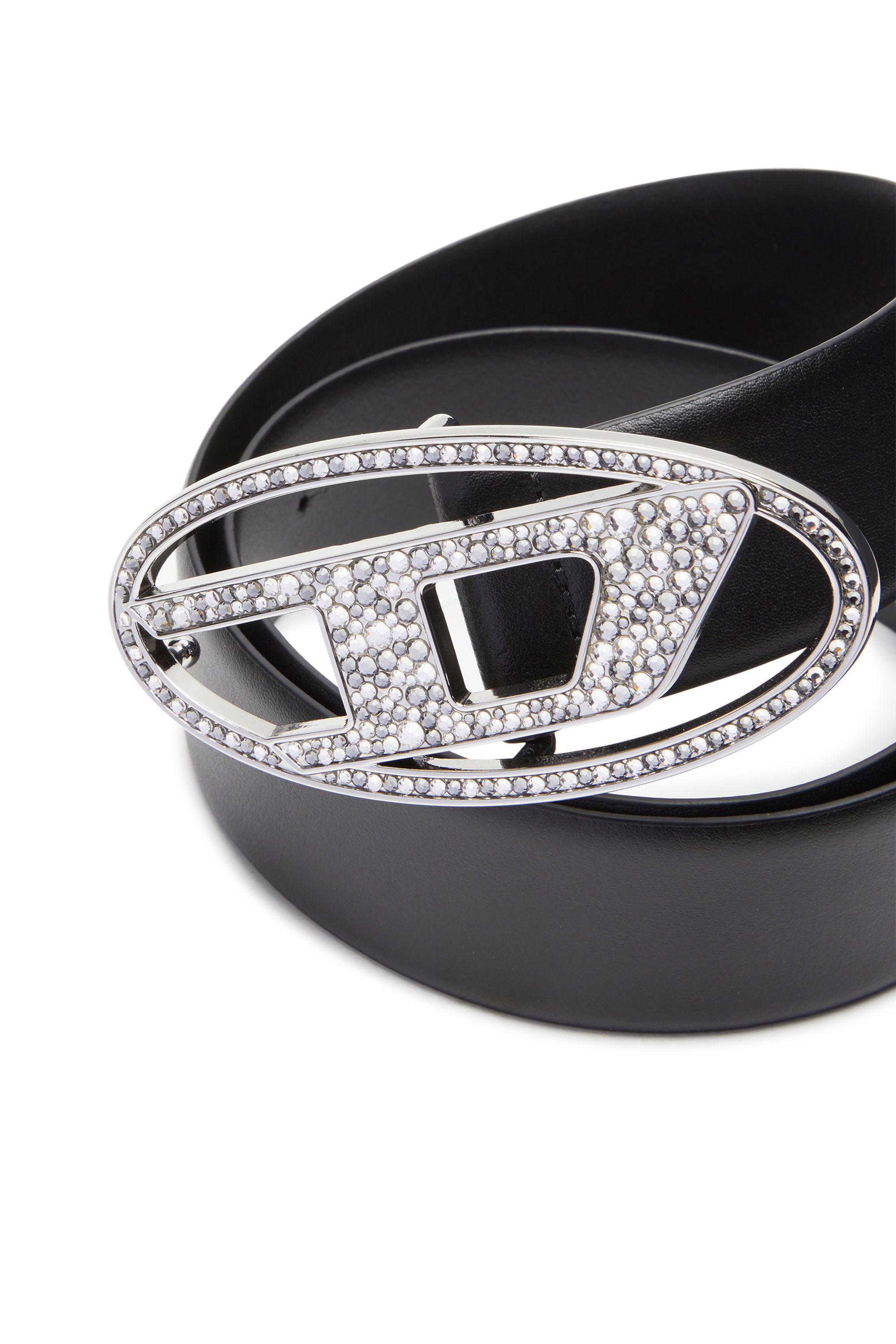 【送料&関税込】Diesel B-1dr Strass Leather Belt B-1DR STRASS - logo belt with strass | Black | Diesel